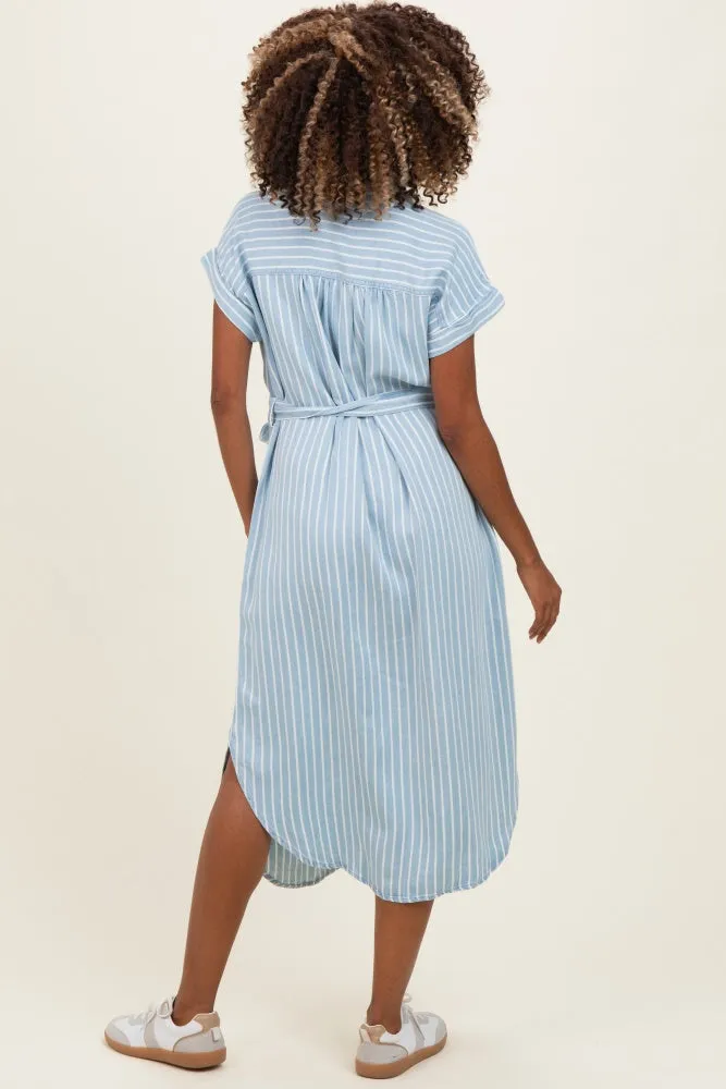 Light Blue Striped Chambray Maternity Midi Shirt Dress sold by Pinkblush product image thumbnail 3