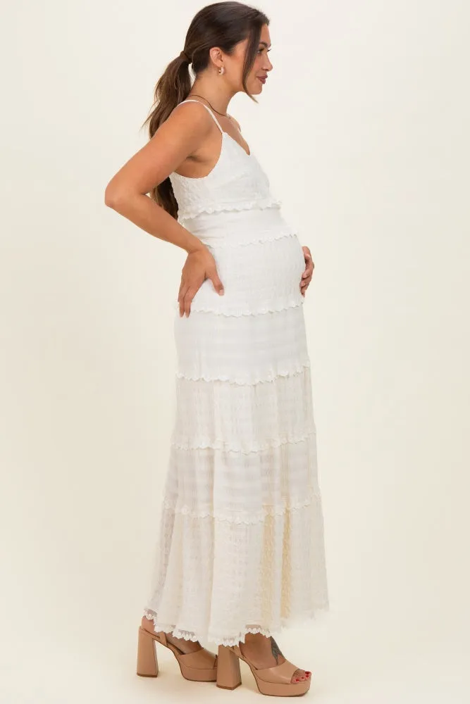 Ivory Textured Tiered Lace Trim Maternity Maxi Dress sold by Pinkblush product image thumbnail 2