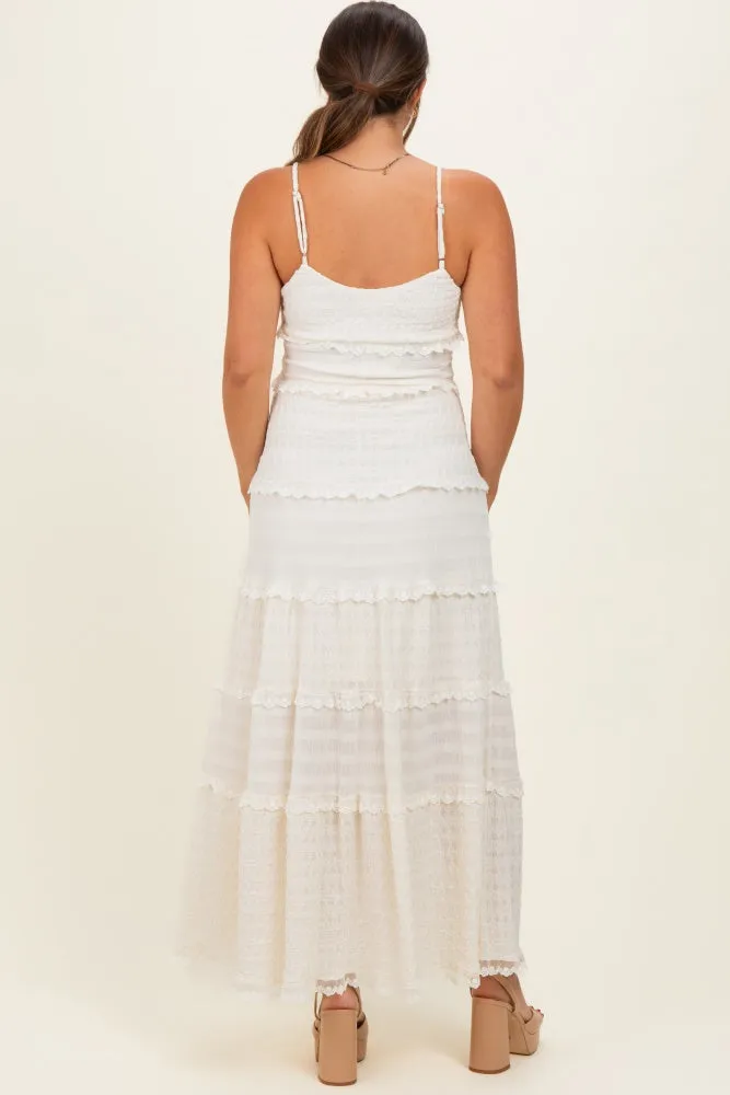 Ivory Textured Tiered Lace Trim Maternity Maxi Dress sold by Pinkblush product image thumbnail 3