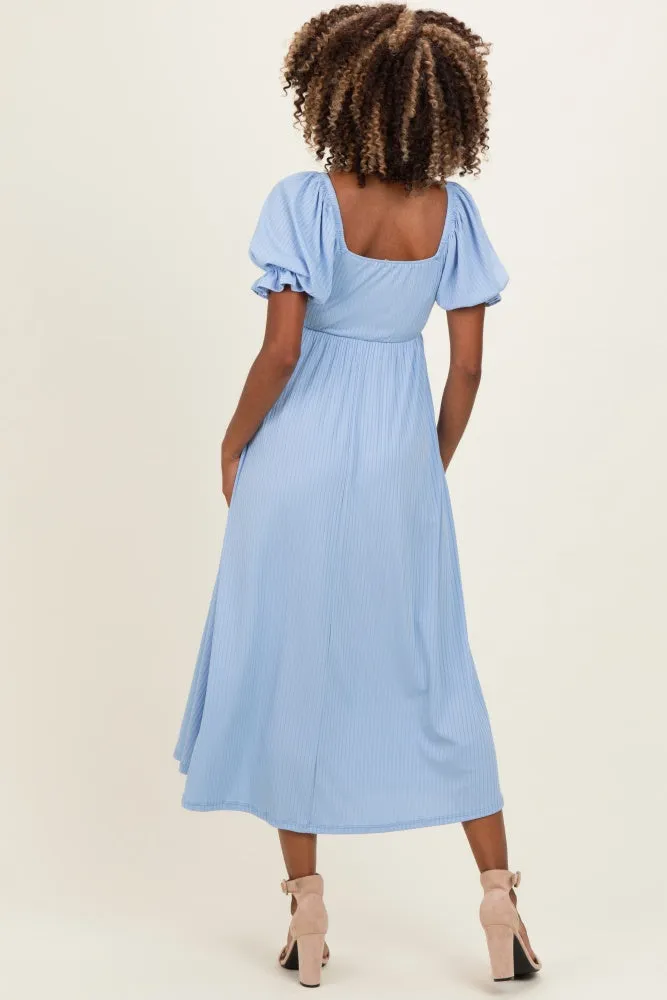 Light Blue Ribbed Short Sleeve Empire Waist V-Neck Maternity Maxi Dress sold by Pinkblush product image thumbnail 3