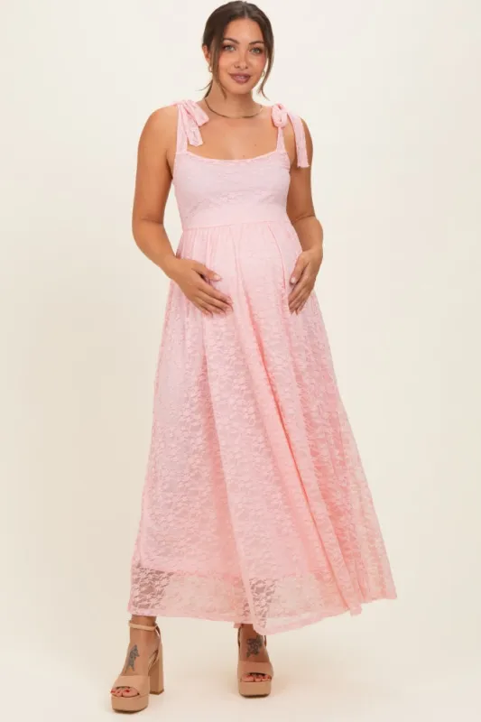 Light Pink Sleeveless Lace Maternity Maxi Dress made by Pinkblush
