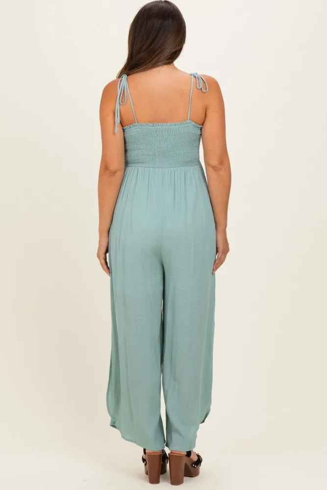 Sage Smocked Wide Leg Adjustable Strap Maternity Jumpsuit sold by Pinkblush product image thumbnail 3