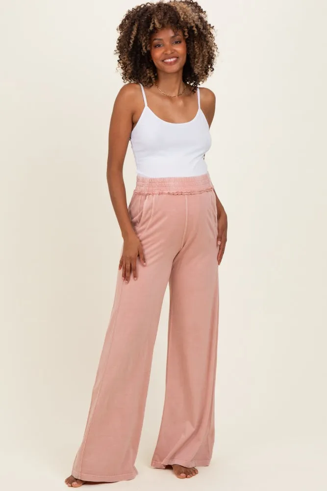 Dusty Pink Mineral Wash Wide Leg Maternity Pants sold by Pinkblush