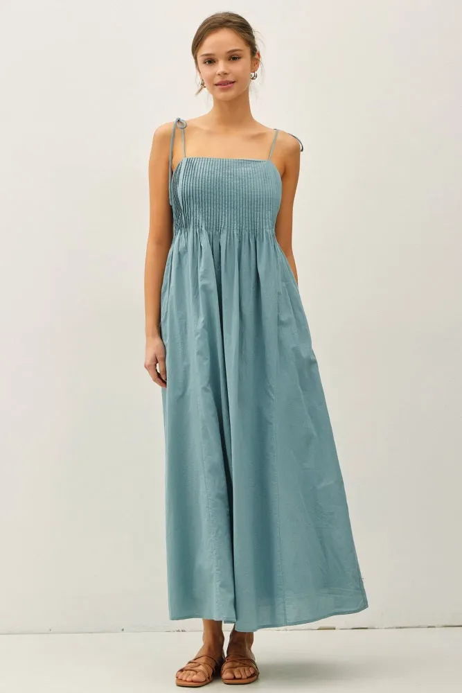 Teal Cotton Pintuck Tie Strap Maternity Maxi Dress sold by Pinkblush product image thumbnail 4