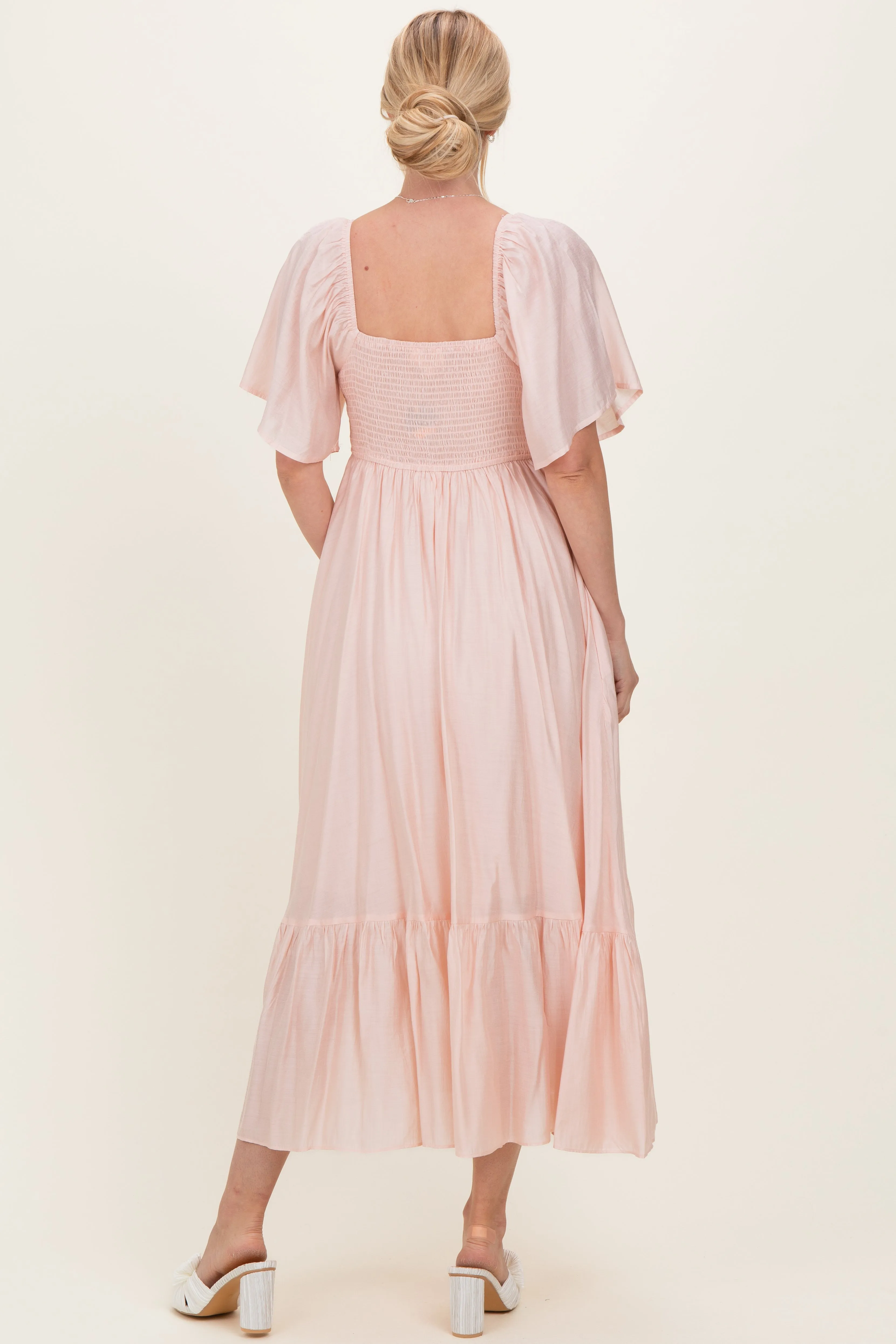 Light Pink Flutter Sleeve Ruffle Hem Midi Dress sold by Pinkblush product image thumbnail 3