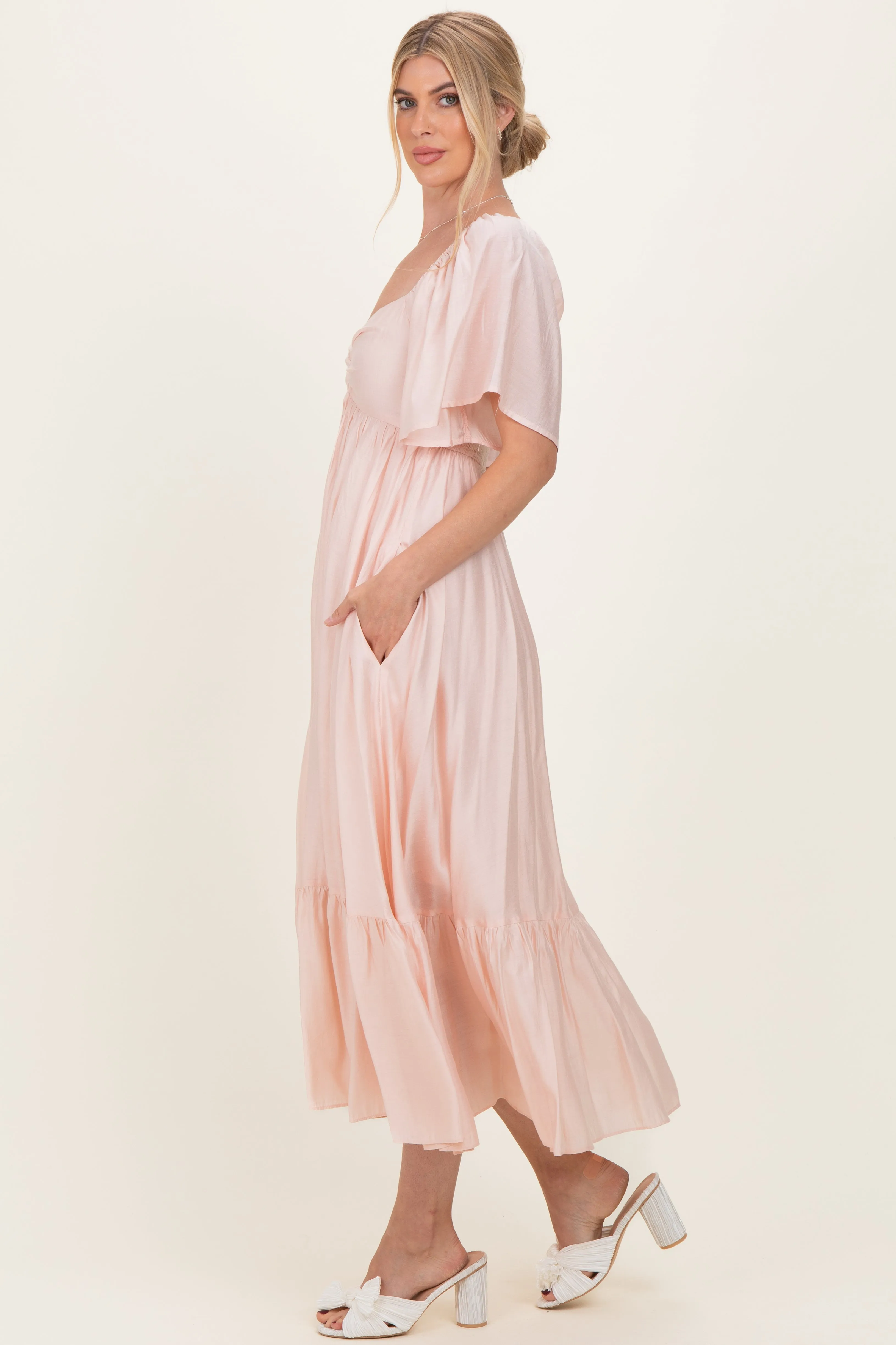 Light Pink Flutter Sleeve Ruffle Hem Midi Dress sold by Pinkblush product image thumbnail 2