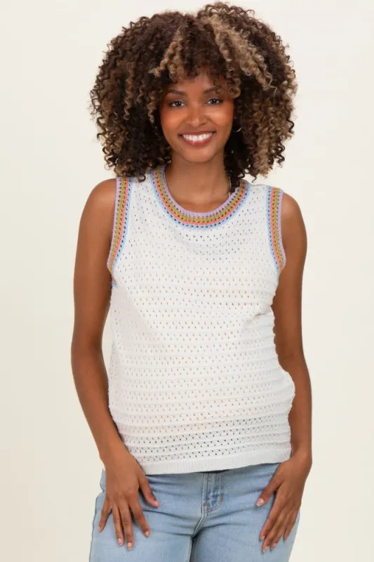 Off White Crochet Trim Pointelle Knit Maternity Tank made by Staccato