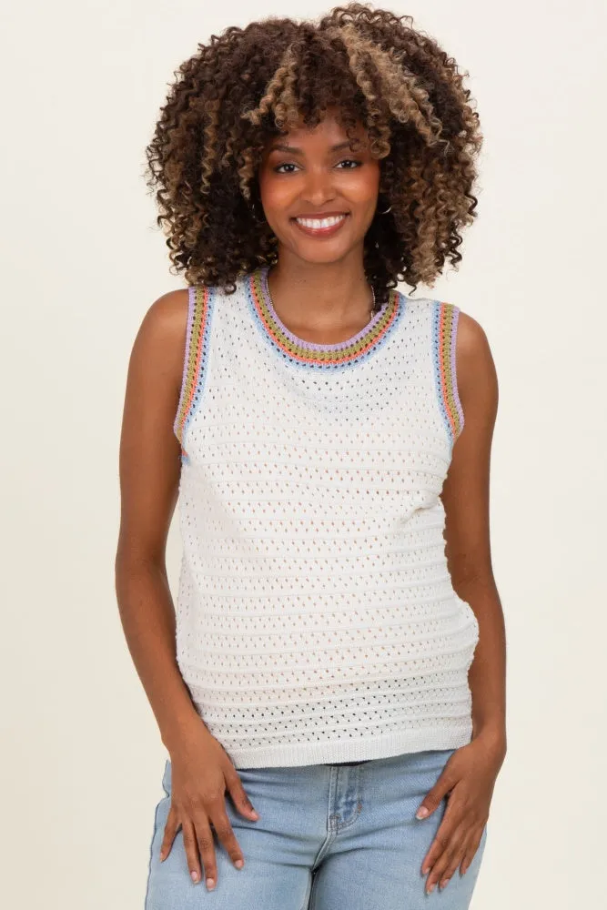 Off White Crochet Trim Pointelle Knit Maternity Tank sold by Pinkblush