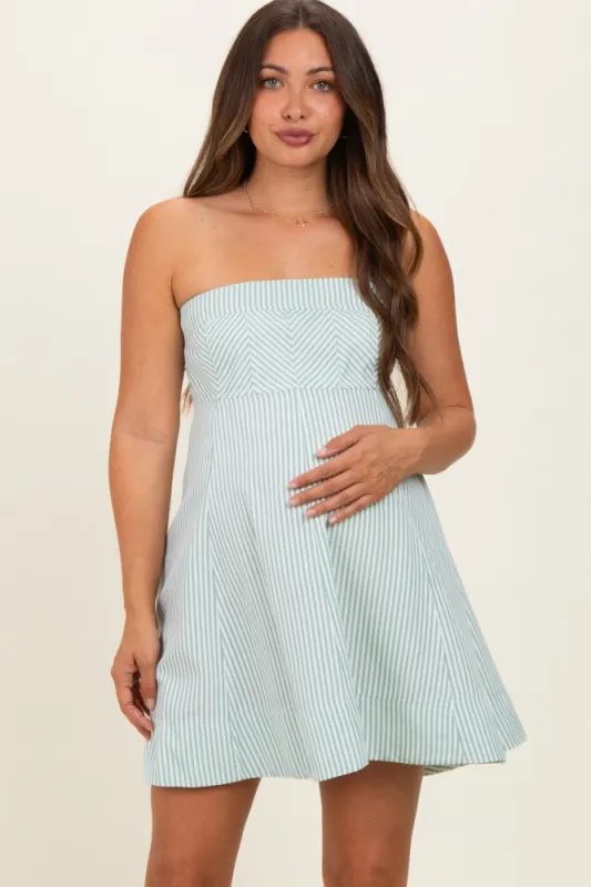 Sage Striped Strapless A-Line Maternity Dress made by HYFVE