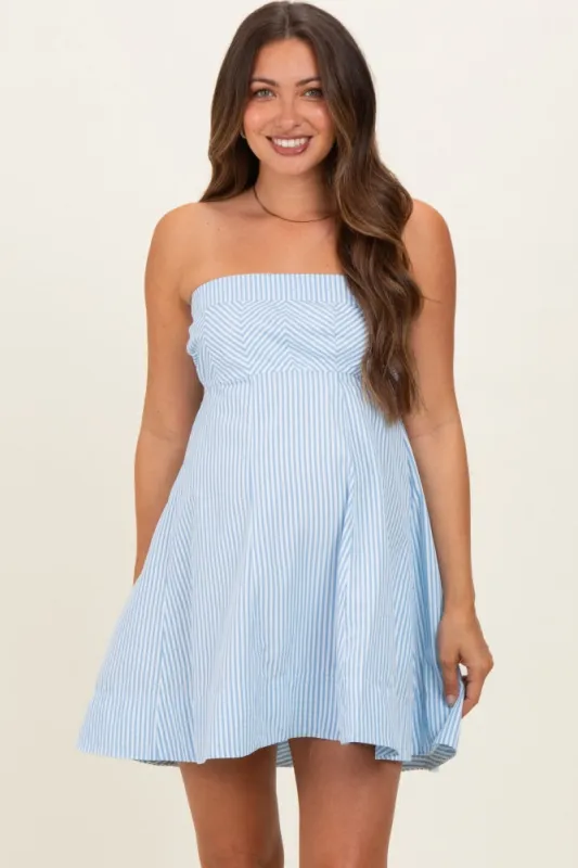 Light Blue Striped Strapless A-Line Maternity Dress made by HYFVE