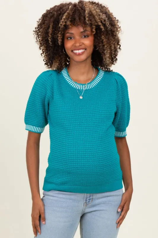 Light Teal Waffle Knit Maternity Sweater Top made by Staccato