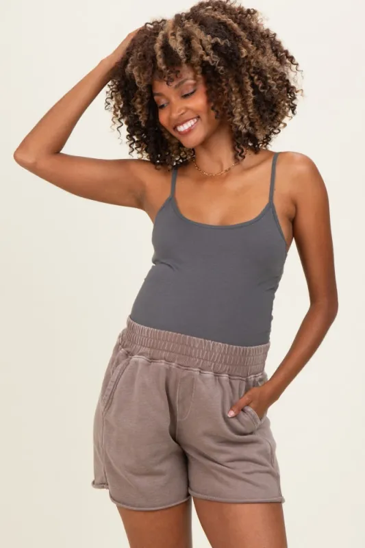 Mocha Mineral Wash Terry Maternity Short made by Rae Mode