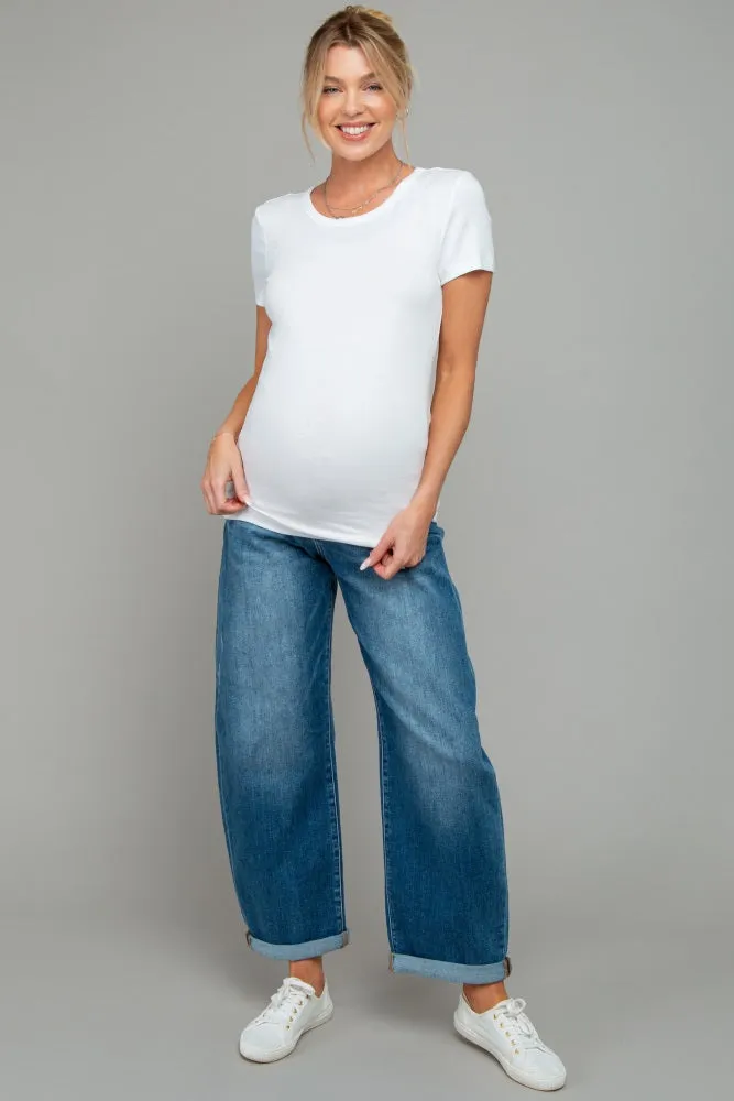 Navy Distressed Rolled Hem Barrel Leg Maternity Jeans sold by Pinkblush product image thumbnail 2