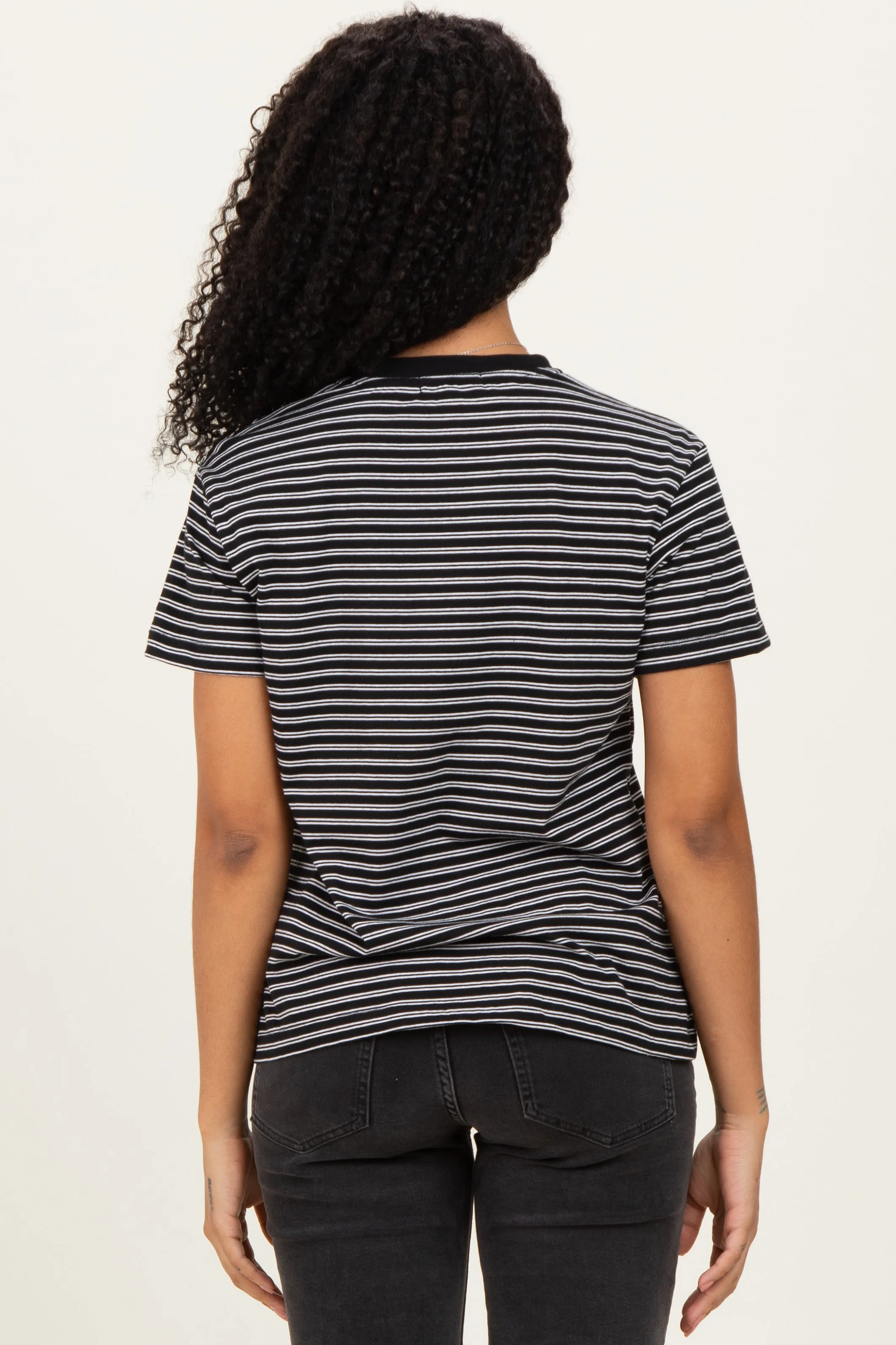 Black/White Short Sleeve Round Neck Stripe Tee sold by Pinkblush product image thumbnail 4