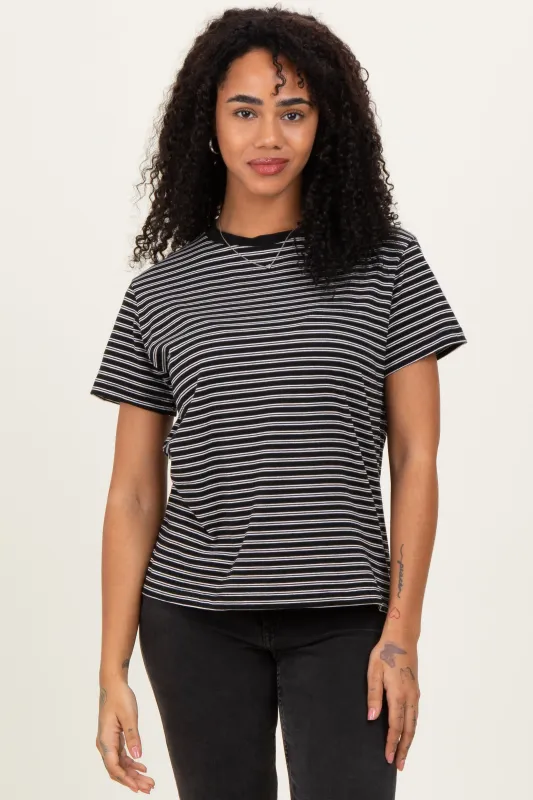 Black/White Short Sleeve Round Neck Stripe Tee made by Active Basic