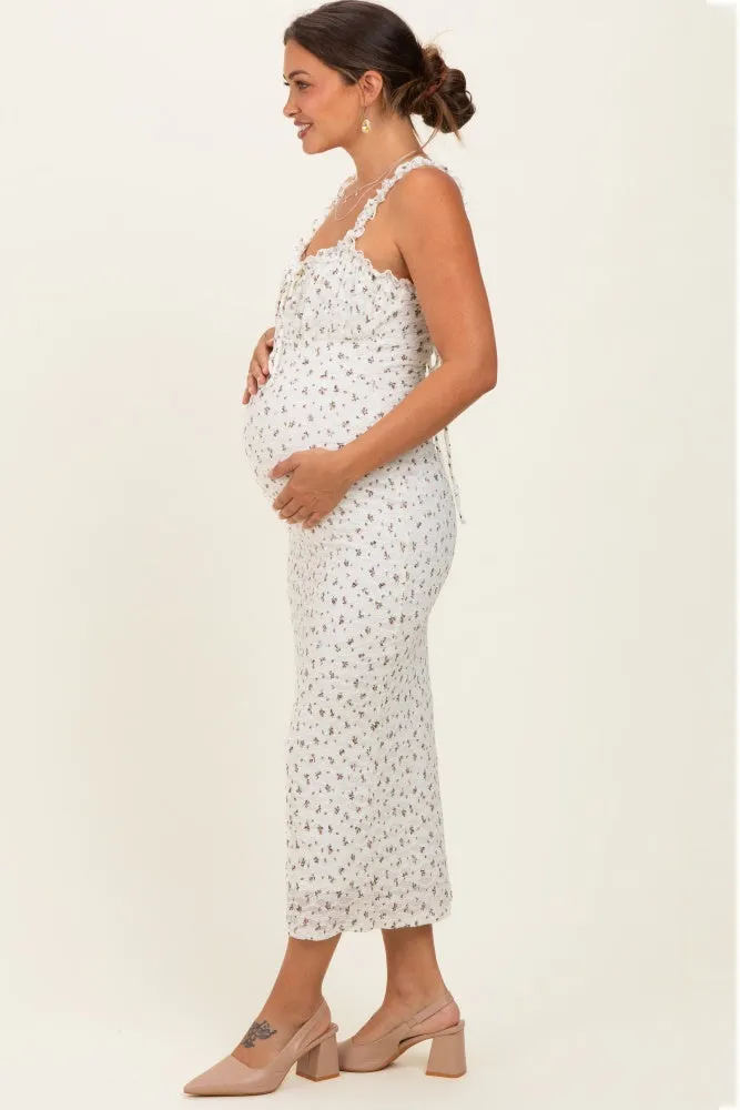 Ivory Floral Ruffle Strap Maternity Midi Dress sold by Pinkblush product image thumbnail 2