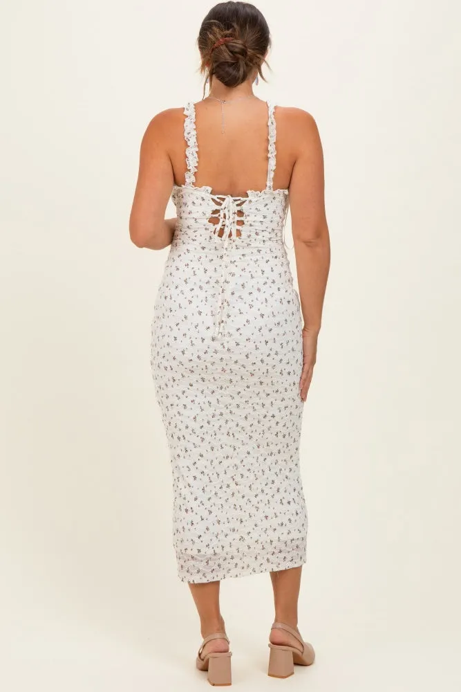 Ivory Floral Ruffle Strap Maternity Midi Dress sold by Pinkblush product image thumbnail 3