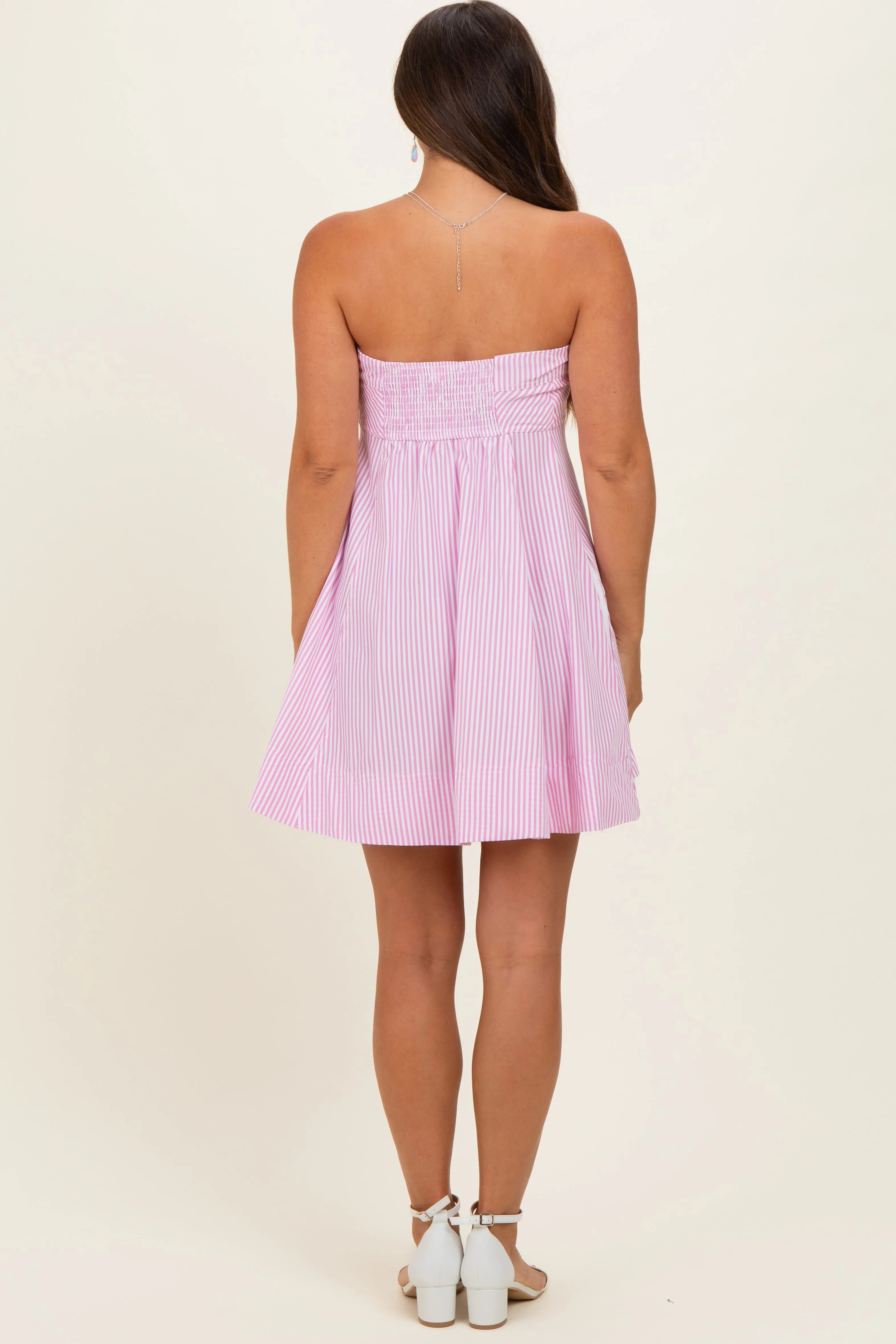 Light Pink Striped Strapless A-Line Maternity Dress sold by Pinkblush product image thumbnail 4