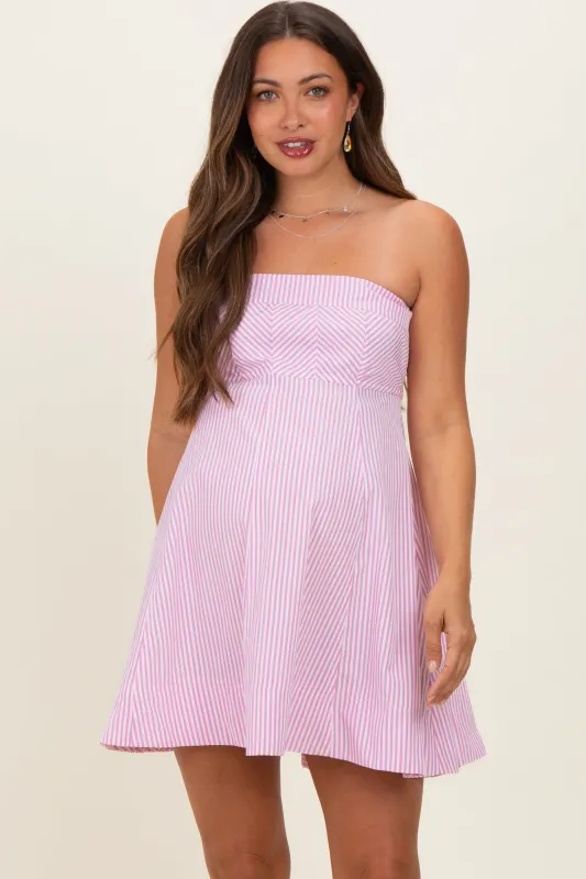 Light Pink Striped Strapless A-Line Maternity Dress made by HYFVE