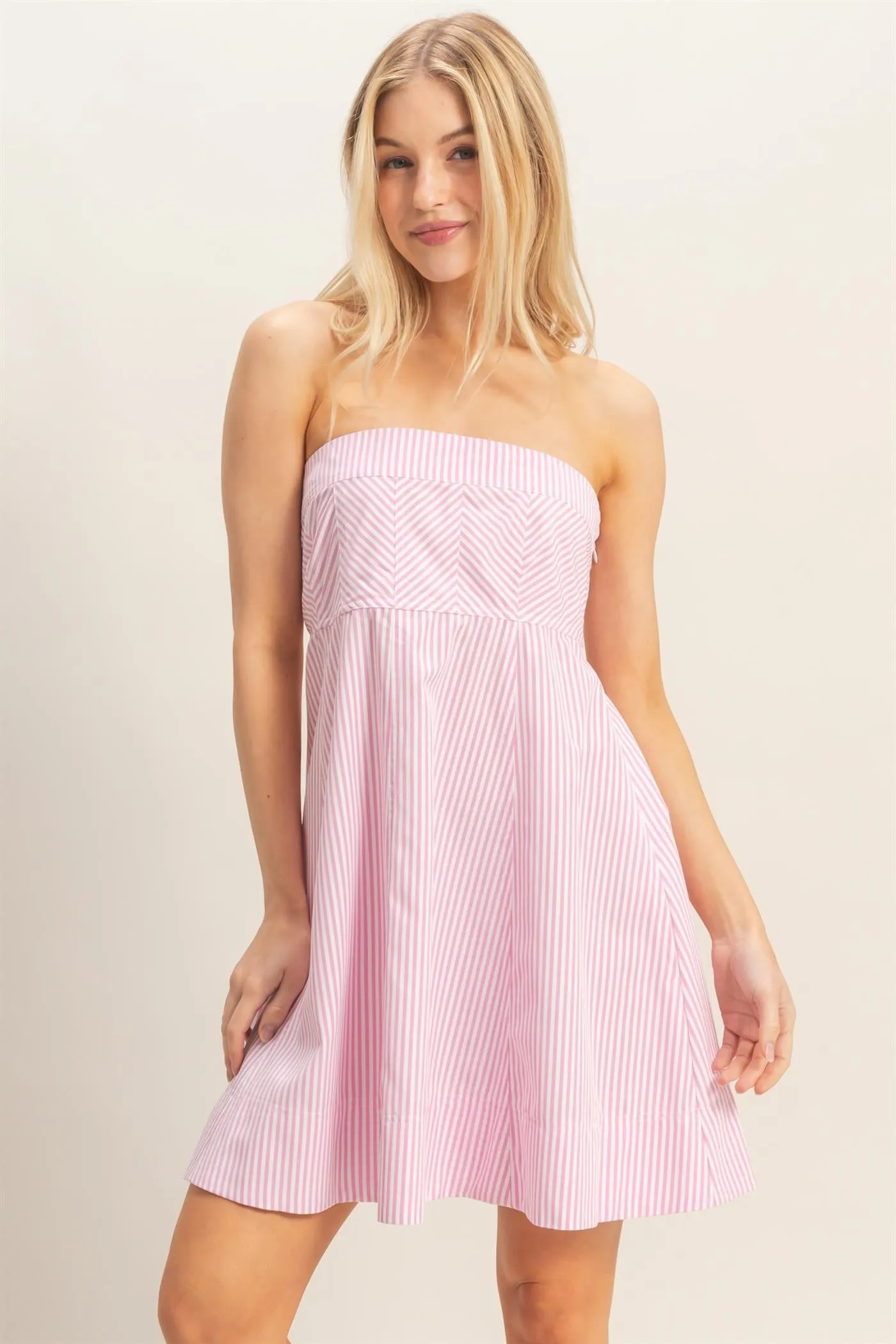 Light Pink Striped Strapless A-Line Maternity Dress sold by Pinkblush product image thumbnail 5