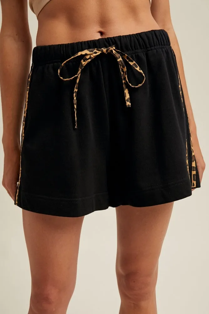 Black Leopard Print Side Stripe Shorts sold by Pinkblush product image thumbnail 2