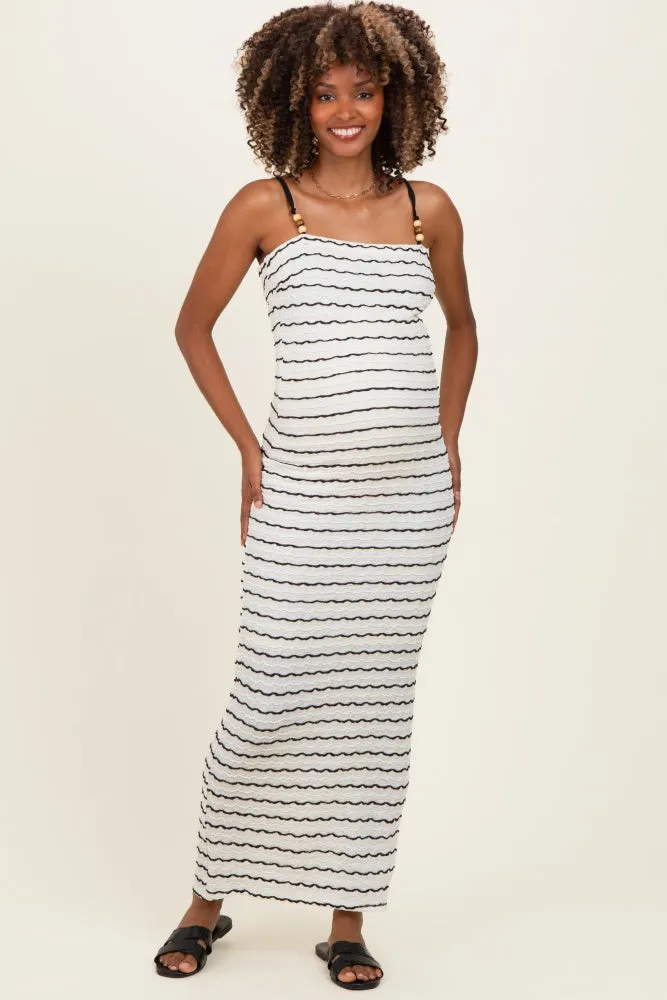 Off White Textured Stripe Beaded Strap Maternity Maxi Dress sold by Pinkblush product image thumbnail 2