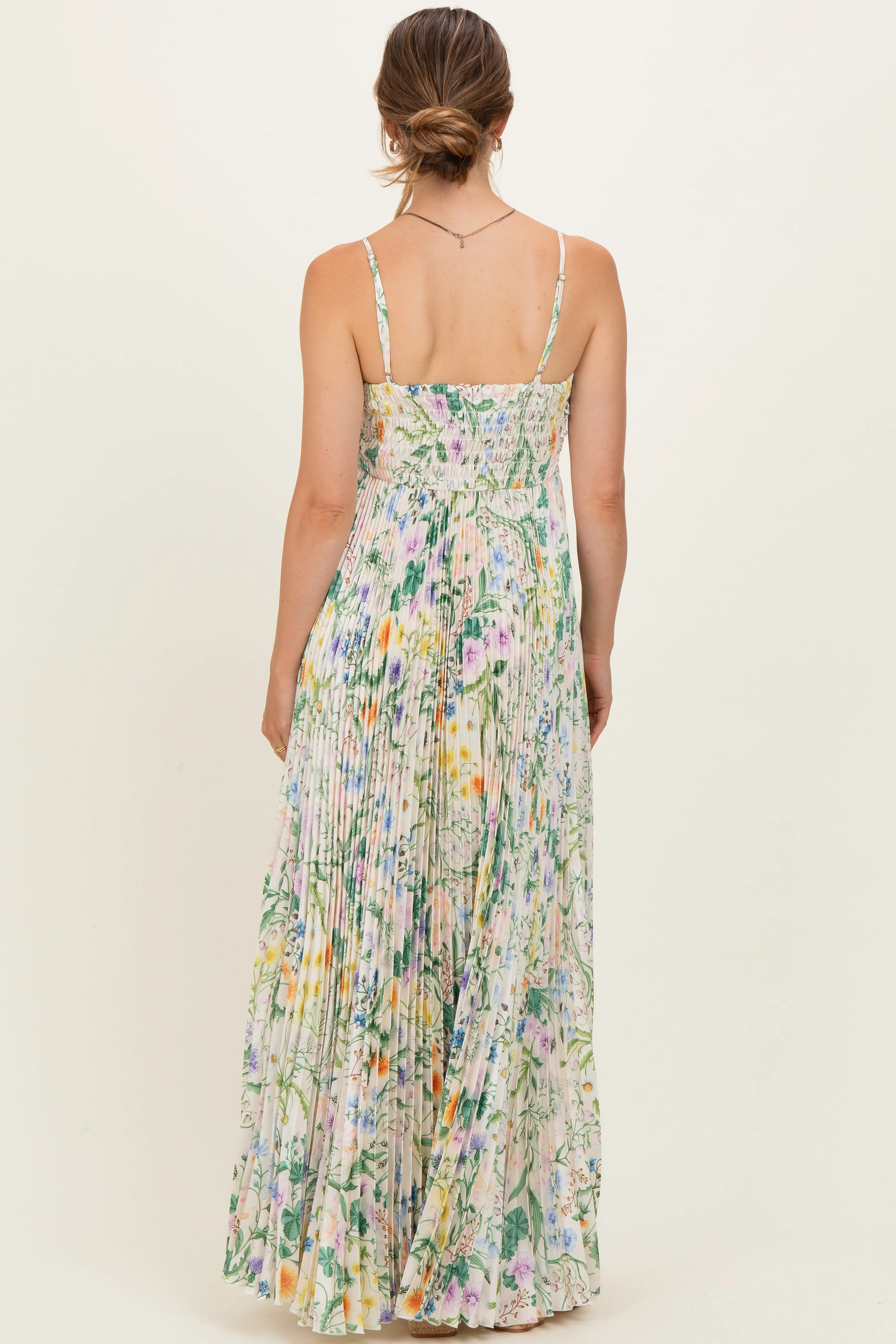 Ivory Floral Pleated Sleeveless Maternity Maxi Dress sold by Pinkblush product image thumbnail 4