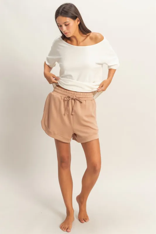 Light Taupe Drawstring Relaxed Fit Shorts made by HYFVE
