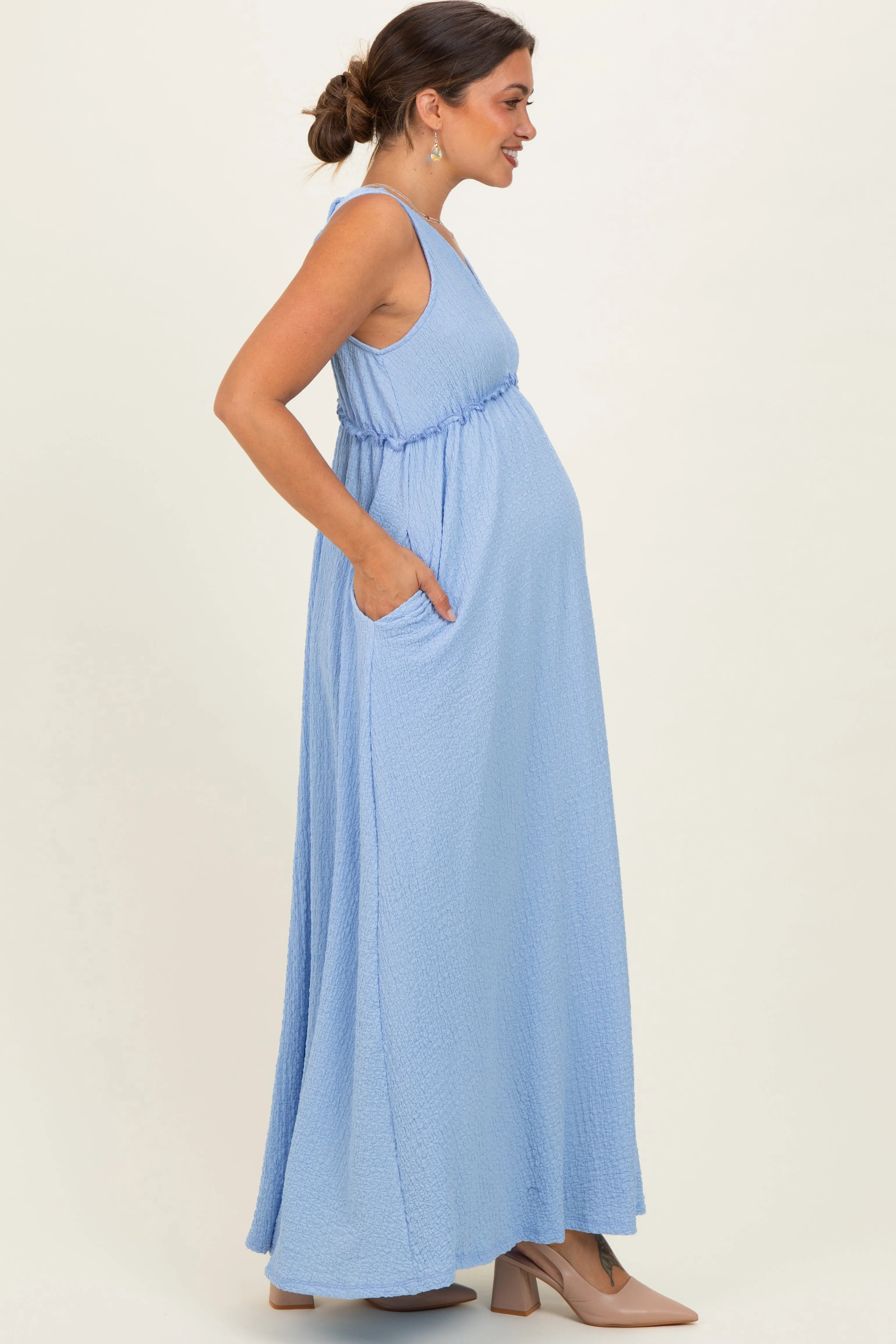 Light Blue Sleeveless Deep V-Neck Maternity Maxi Dress sold by Pinkblush product image thumbnail 2
