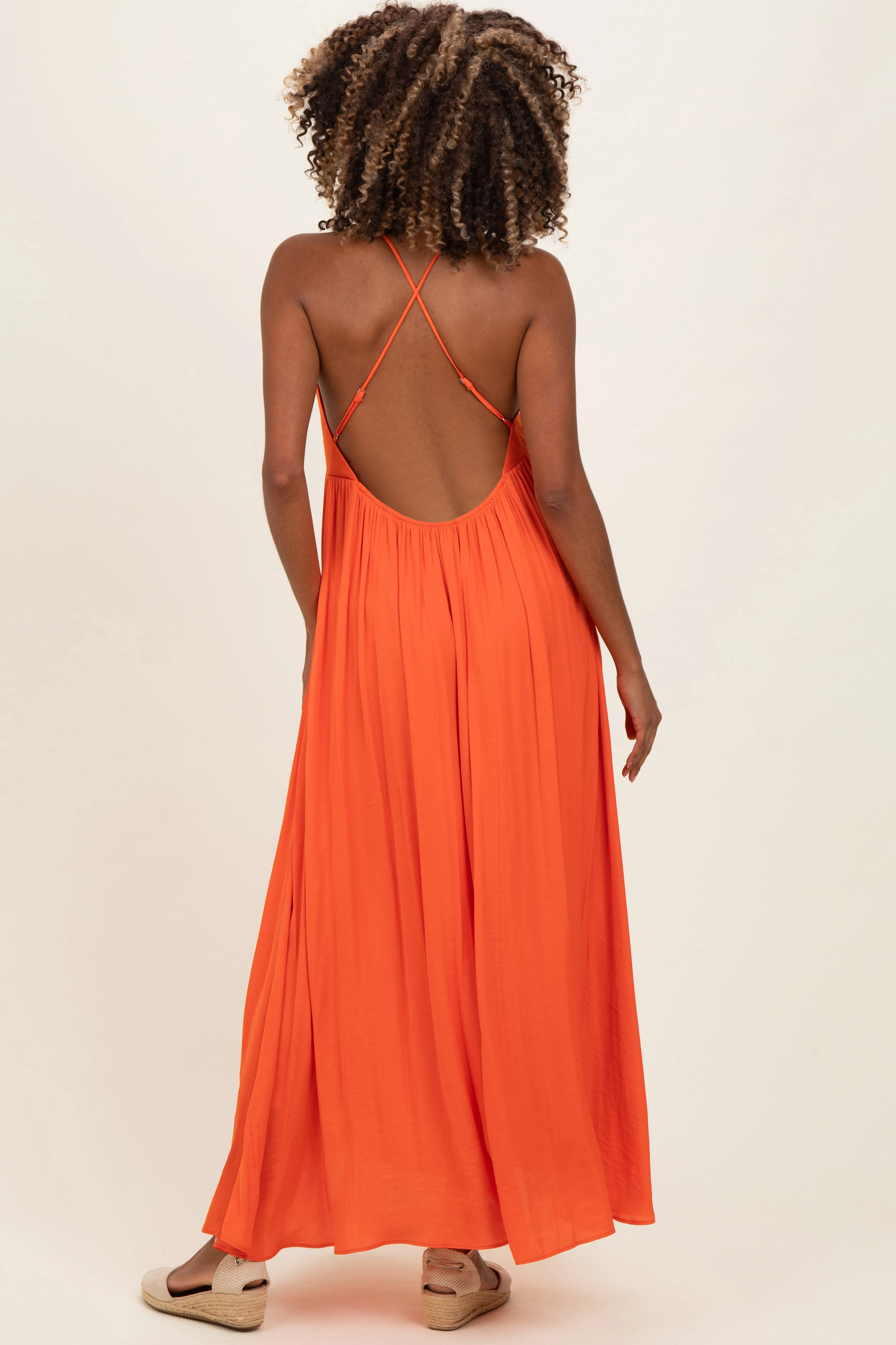 Orange V-Neck Open Back Maternity Maxi Dress sold by Pinkblush product image thumbnail 3