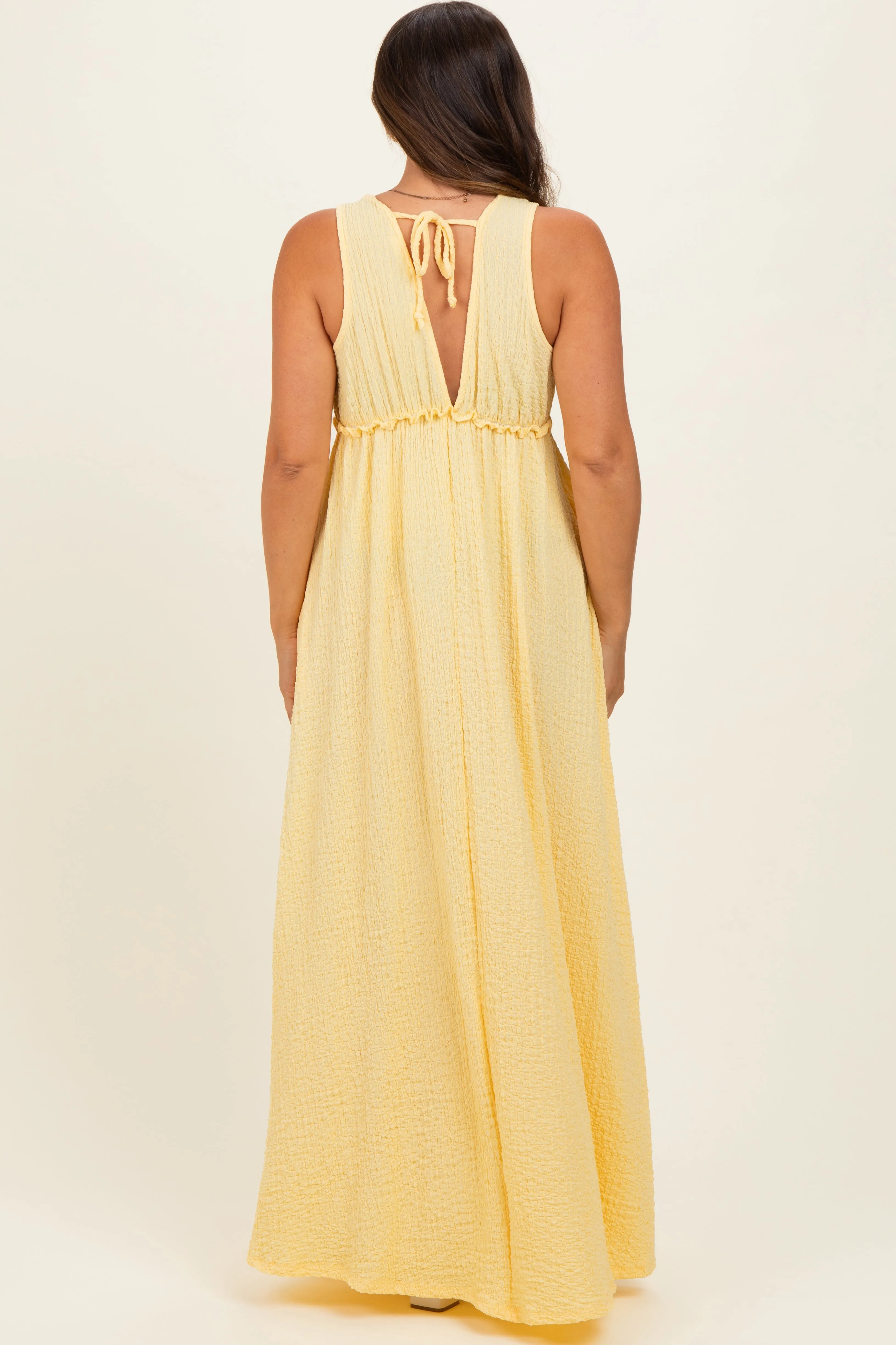 Yellow Sleeveless Deep V-Neck Maternity Maxi Dress sold by Pinkblush product image thumbnail 3