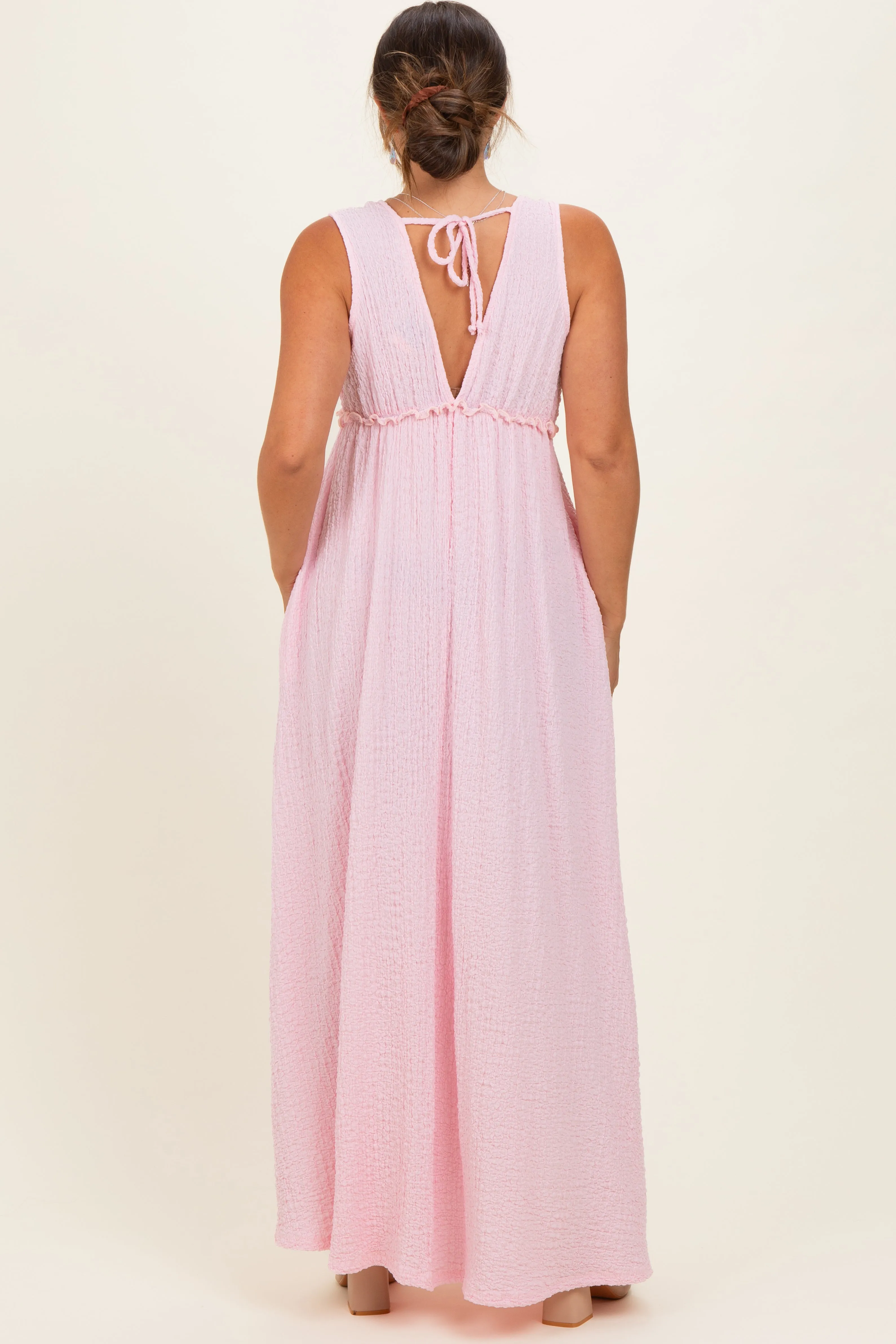 Light Pink Sleeveless Deep V-Neck Maternity Maxi Dress sold by Pinkblush product image thumbnail 3