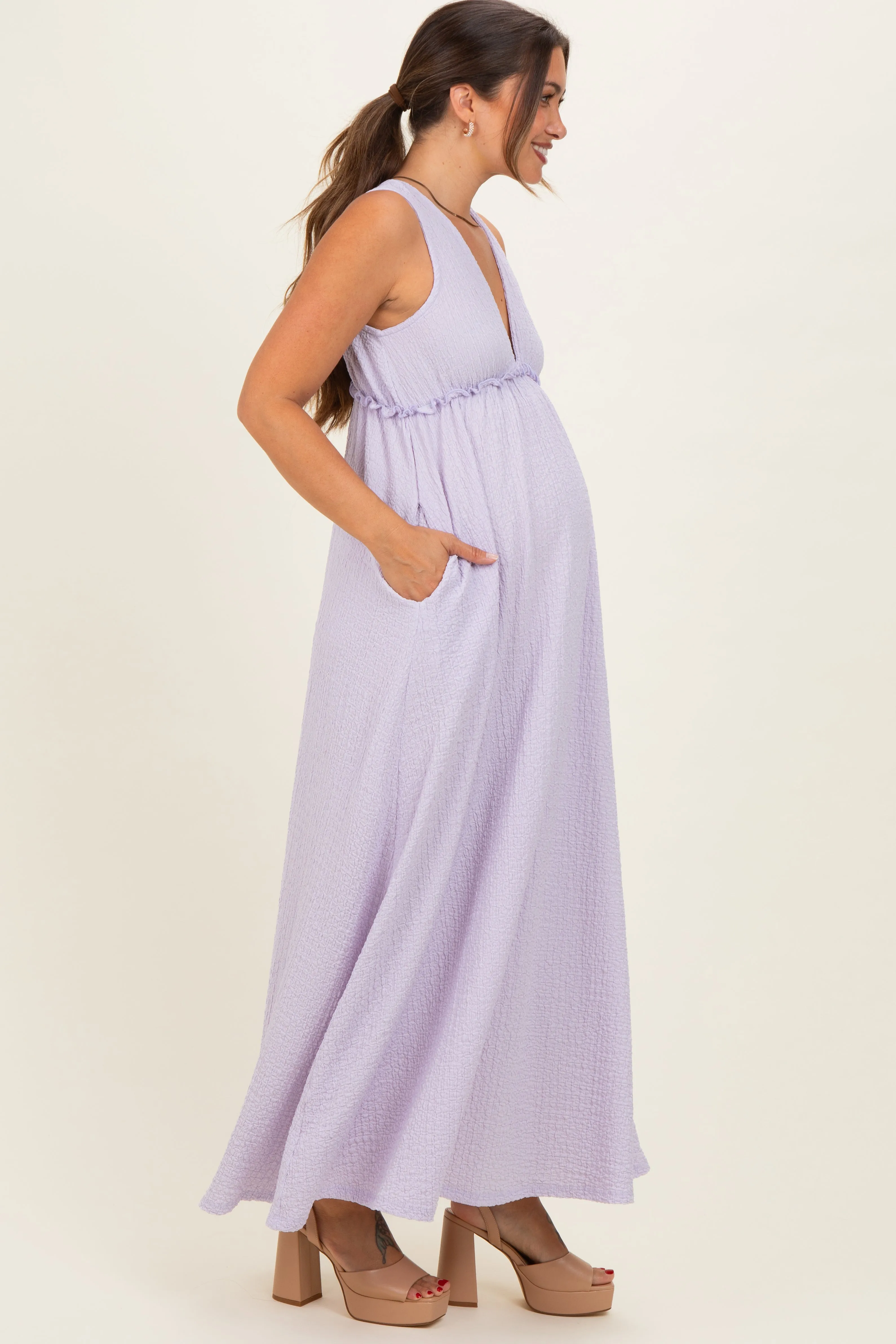 Lavender Sleeveless Deep V-Neck Maternity Maxi Dress sold by Pinkblush product image thumbnail 2
