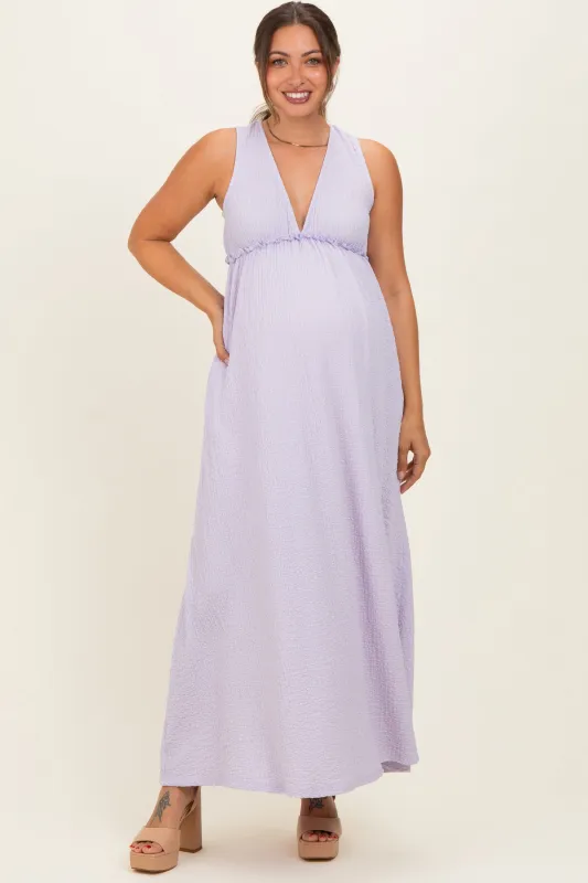 Lavender Sleeveless Deep V-Neck Maternity Maxi Dress made by Pinkblush