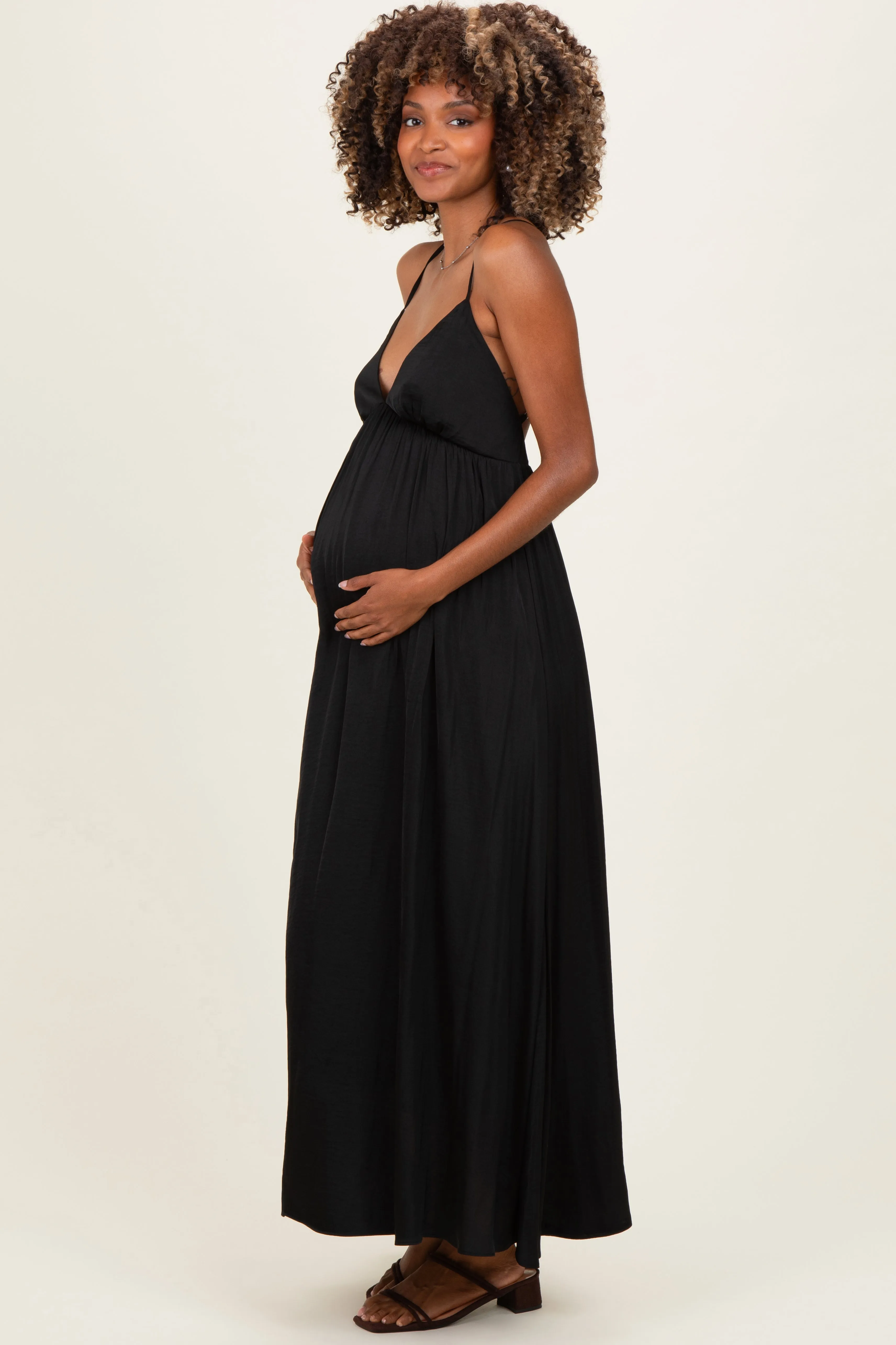 Black V-Neck Open Back Maternity Maxi Dress sold by Pinkblush product image thumbnail 2