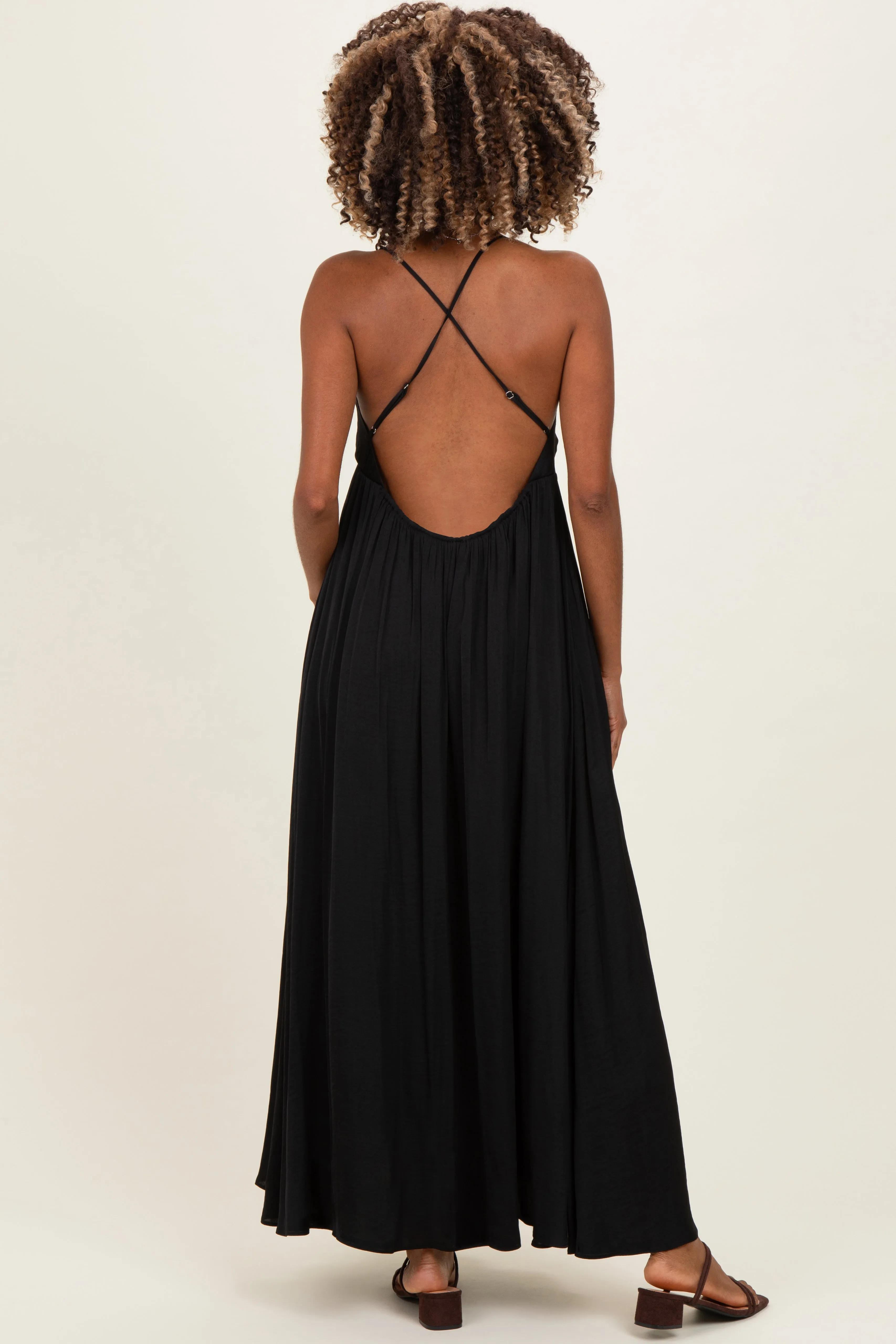Black V-Neck Open Back Maternity Maxi Dress sold by Pinkblush product image thumbnail 3