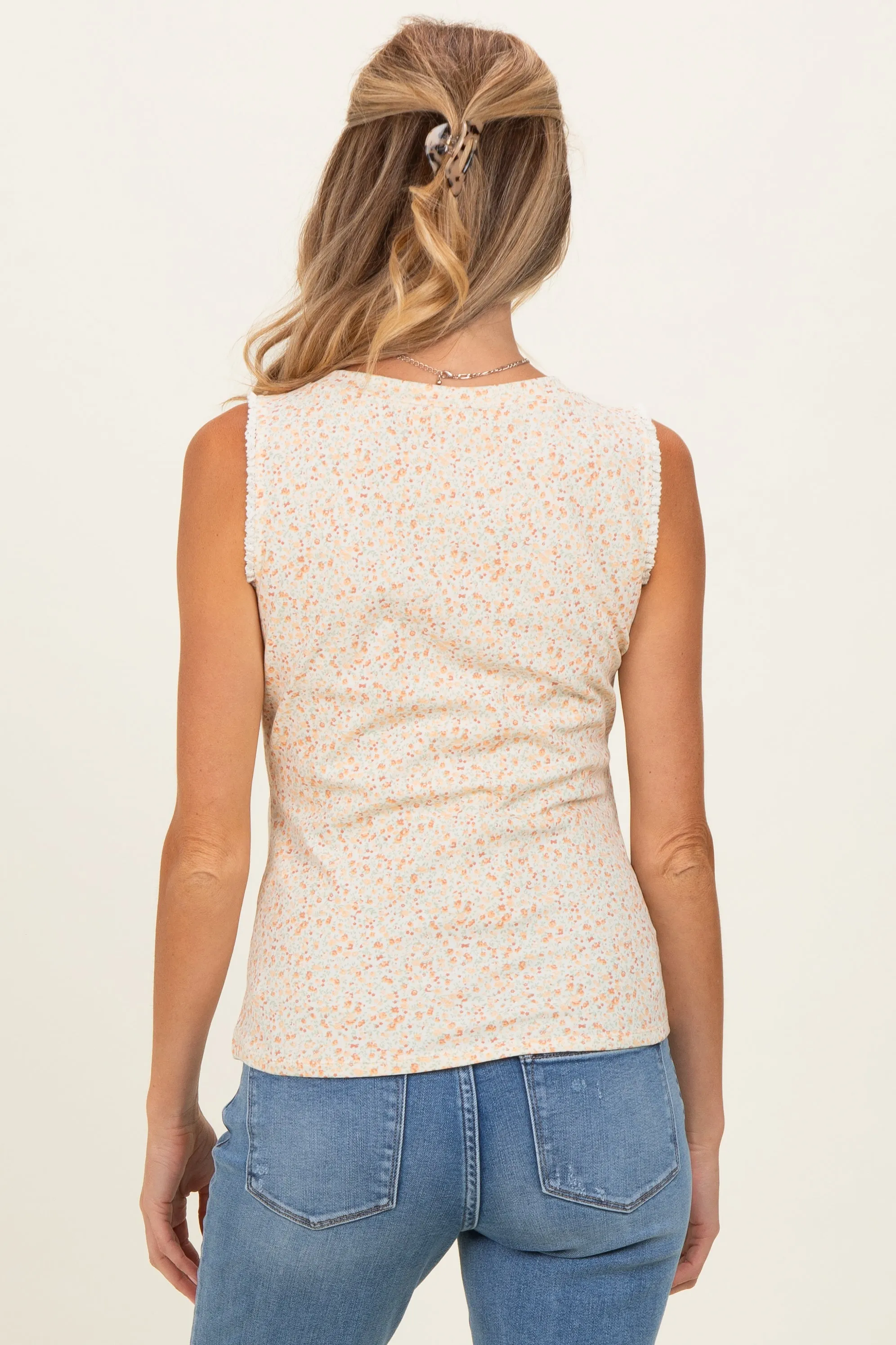Ivory Floral Ruffle Trim Maternity Tank Top sold by Pinkblush product image thumbnail 4