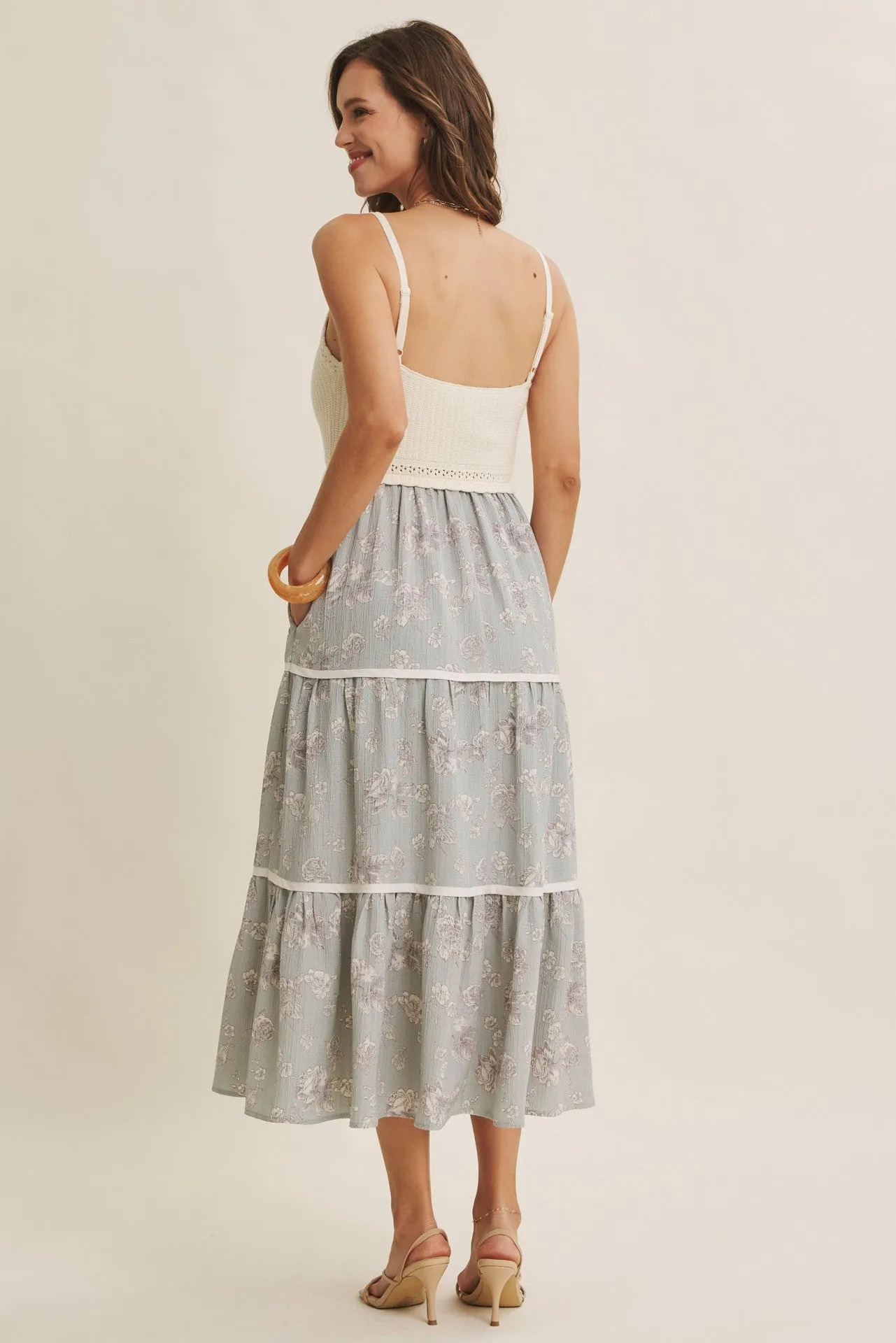 Dusty Mint Floral Crochet Knit Top Floral Skirt Dress sold by Pinkblush product image thumbnail 5