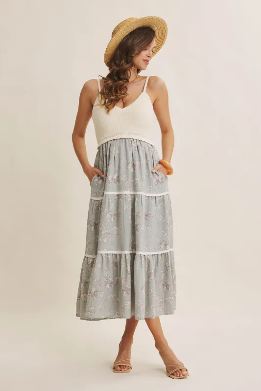 Dusty Mint Floral Crochet Knit Top Floral Skirt Dress made by In February