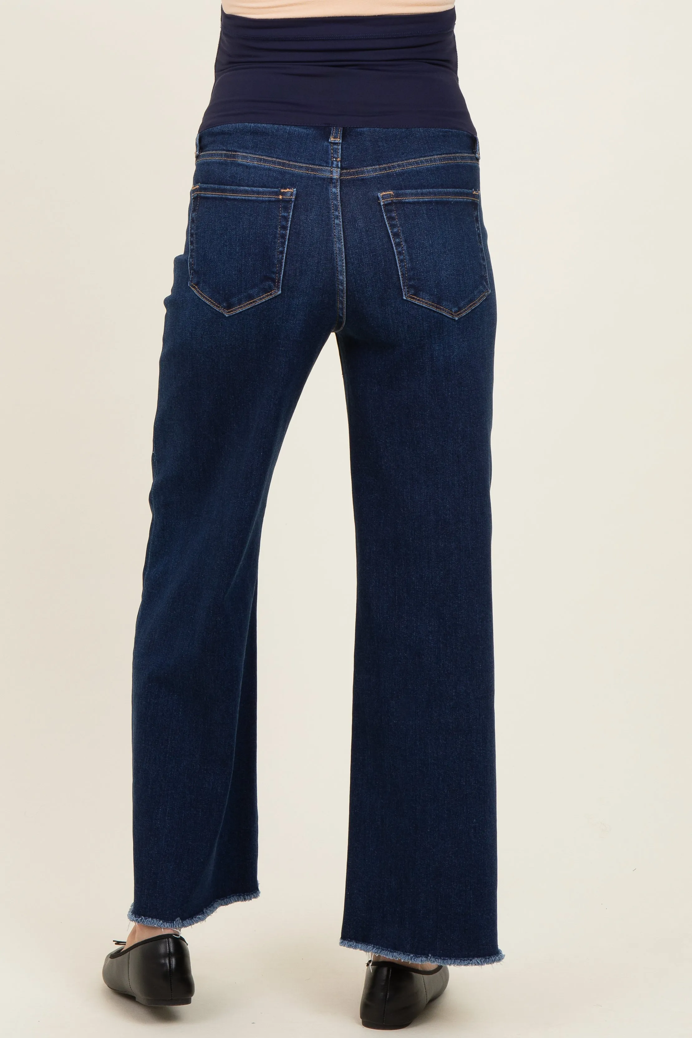Navy Dark Wash Ankle Raw Hem Wide Leg Maternity Jeans sold by Pinkblush product image thumbnail 4