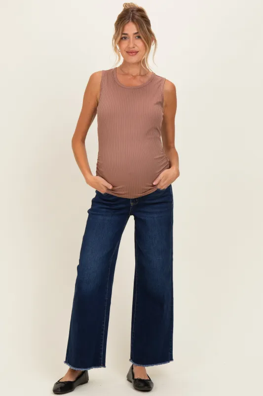 Navy Dark Wash Ankle Raw Hem Wide Leg Maternity Jeans made by Vervet