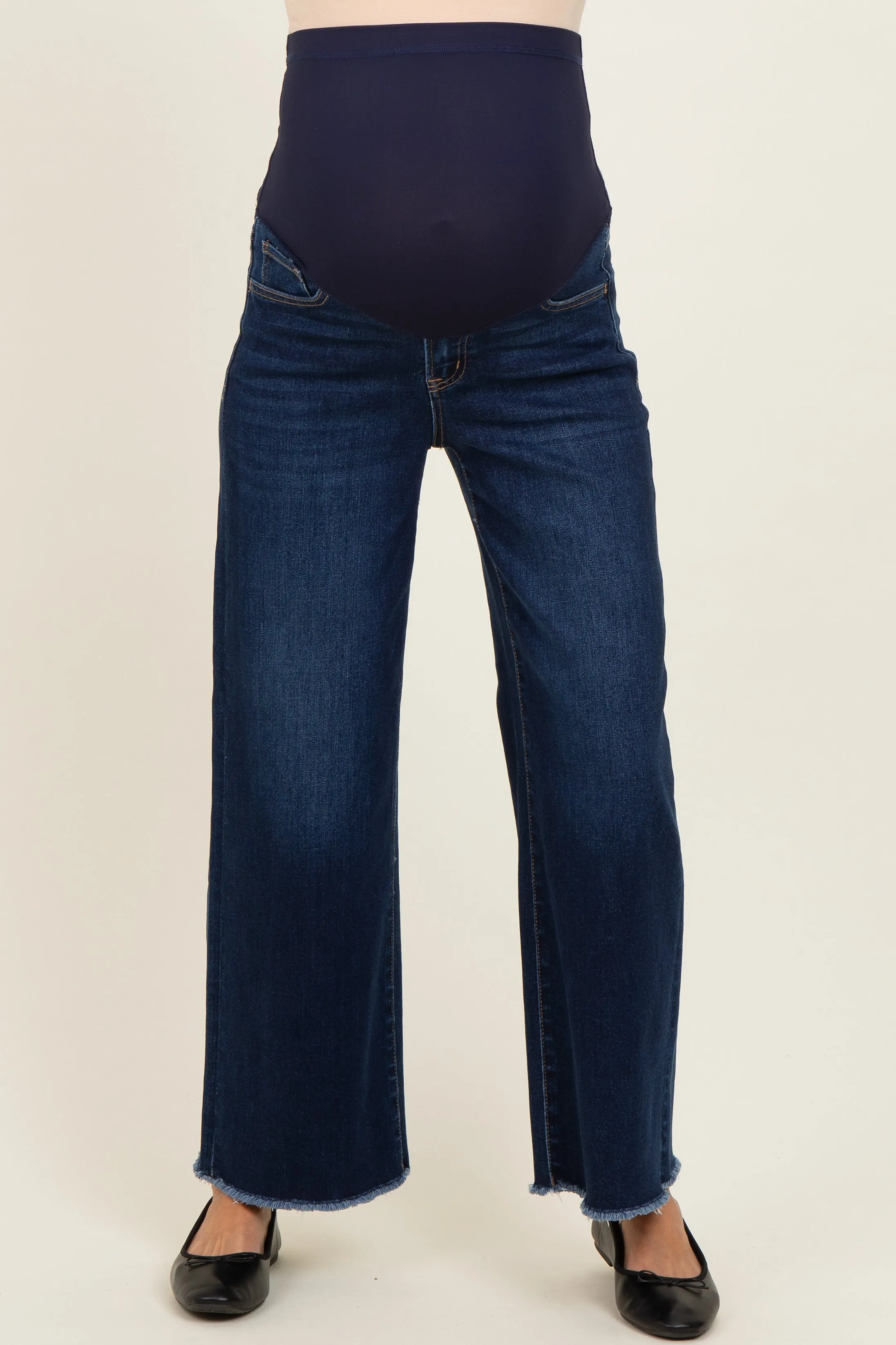 Navy Dark Wash Ankle Raw Hem Wide Leg Maternity Jeans sold by Pinkblush product image thumbnail 2