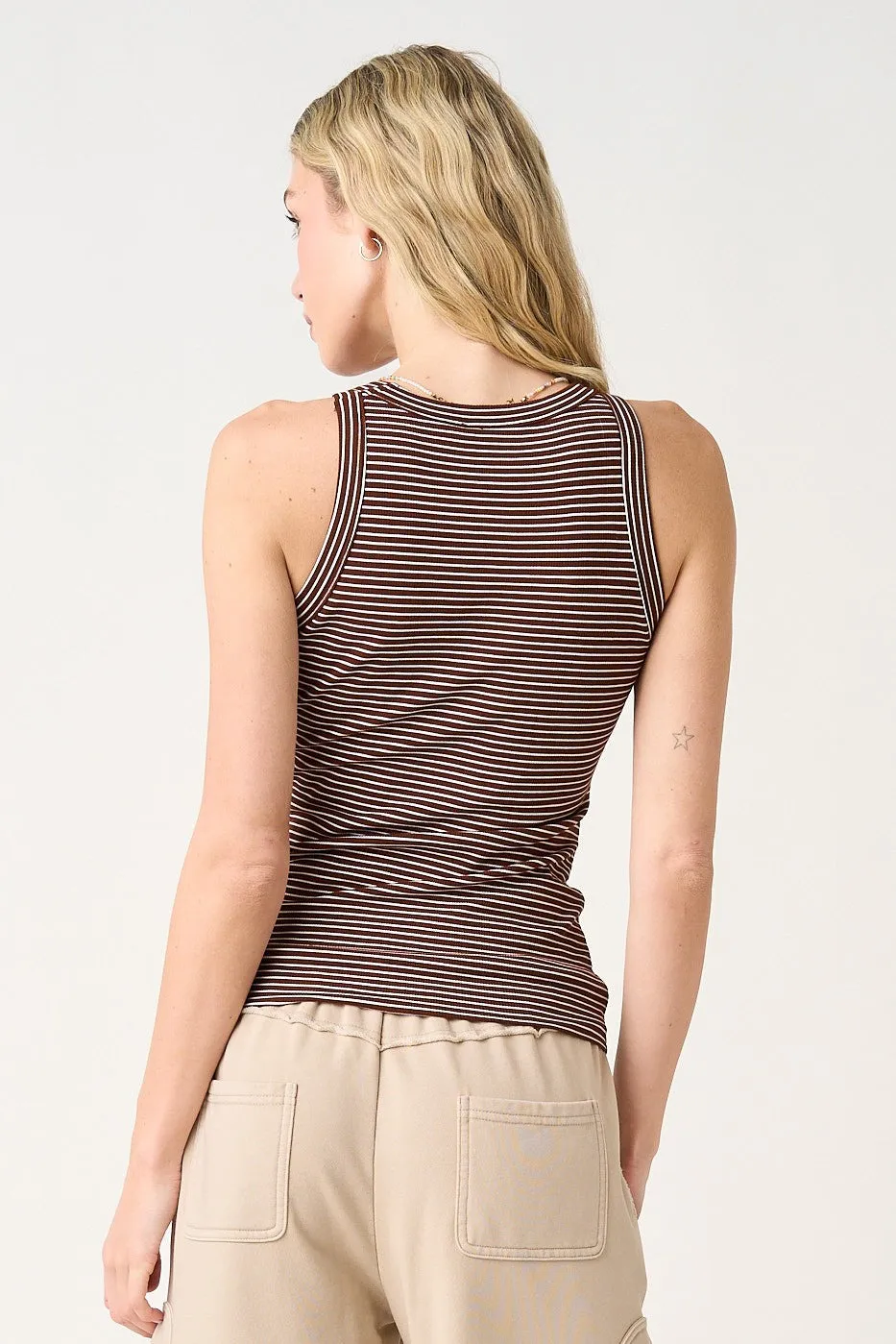 Chocolate Striped Ribbed Knit Tank Top sold by Pinkblush product image thumbnail 3