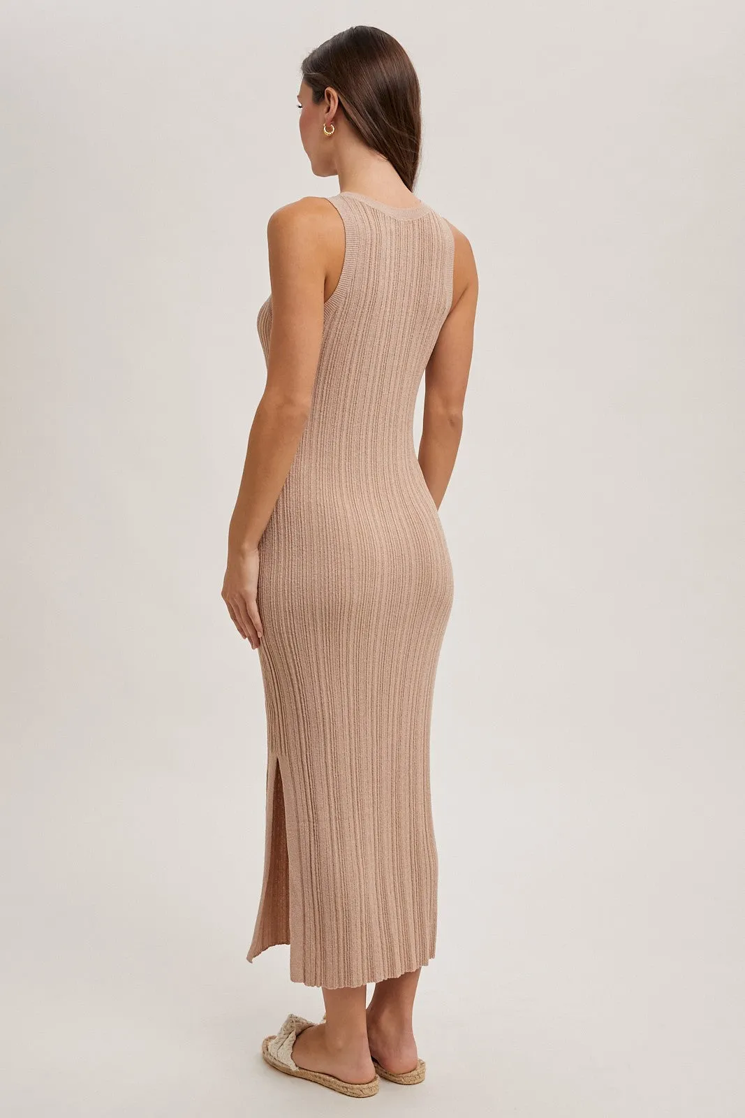 Latte High Neck Side Slit Midi Dress sold by Pinkblush product image thumbnail 5