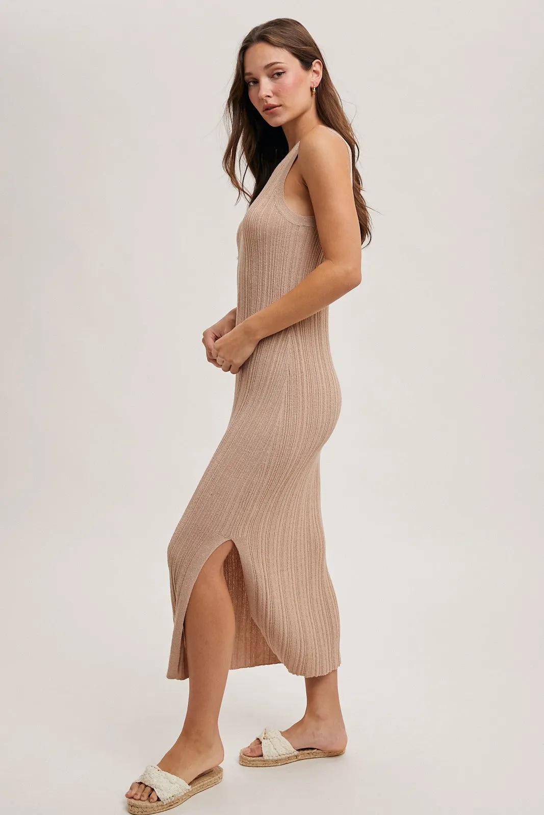 Latte High Neck Side Slit Midi Dress sold by Pinkblush product image thumbnail 4