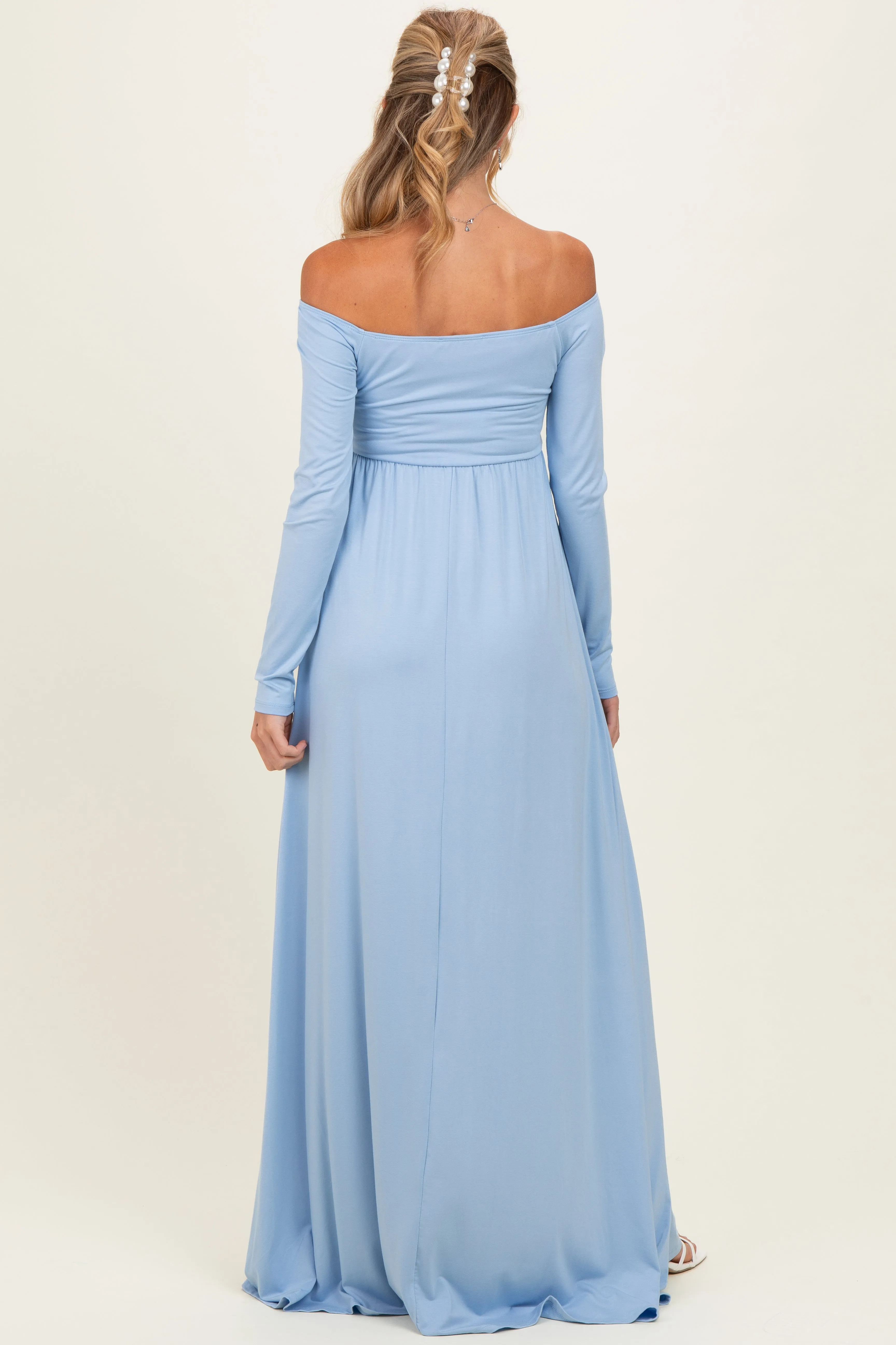 PinkBlush Light Blue Off Shoulder Maternity Maxi Dress sold by Pinkblush product image thumbnail 3