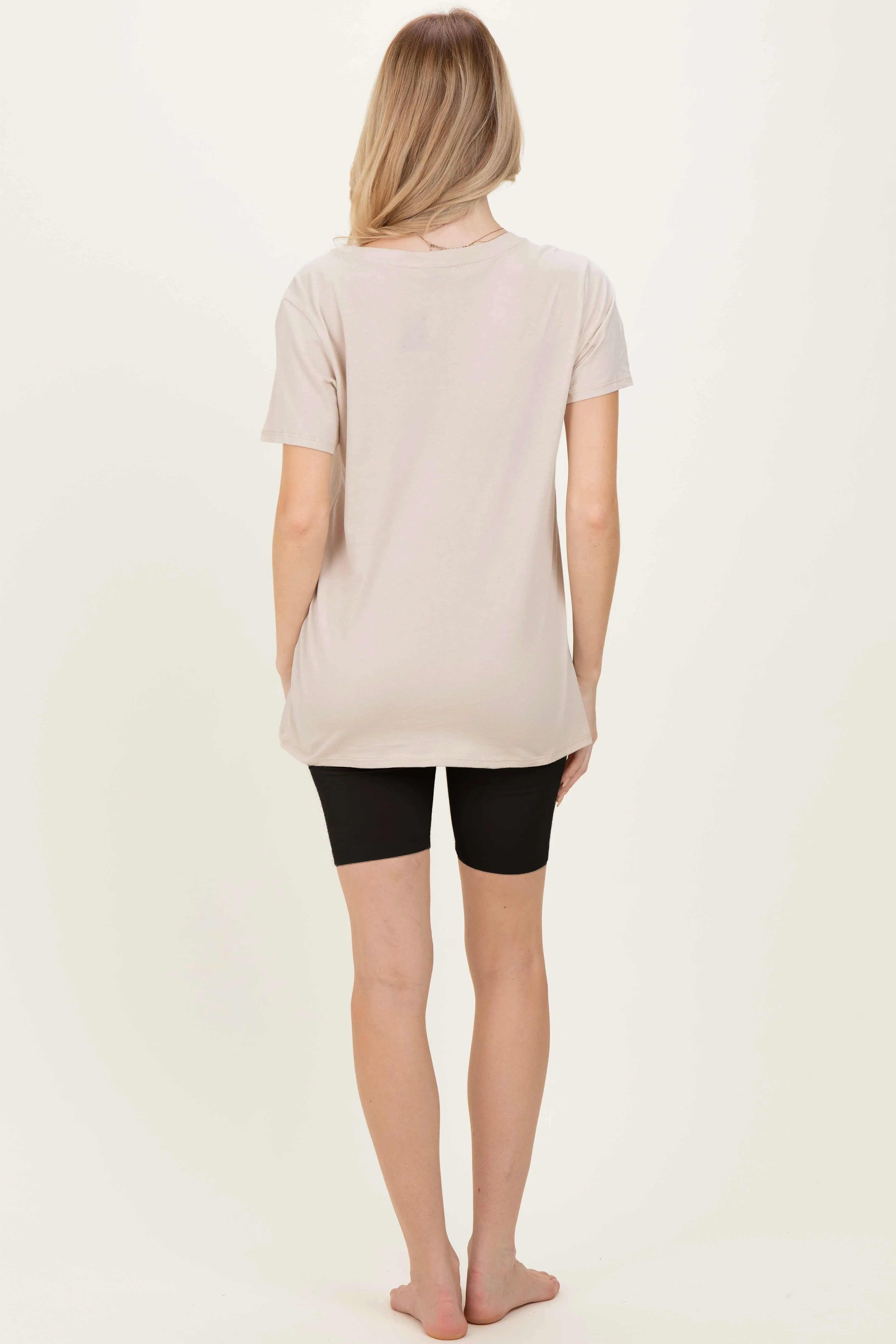 Sand Beige Oversized V-Neck Short Sleeve Tee sold by Pinkblush product image thumbnail 3