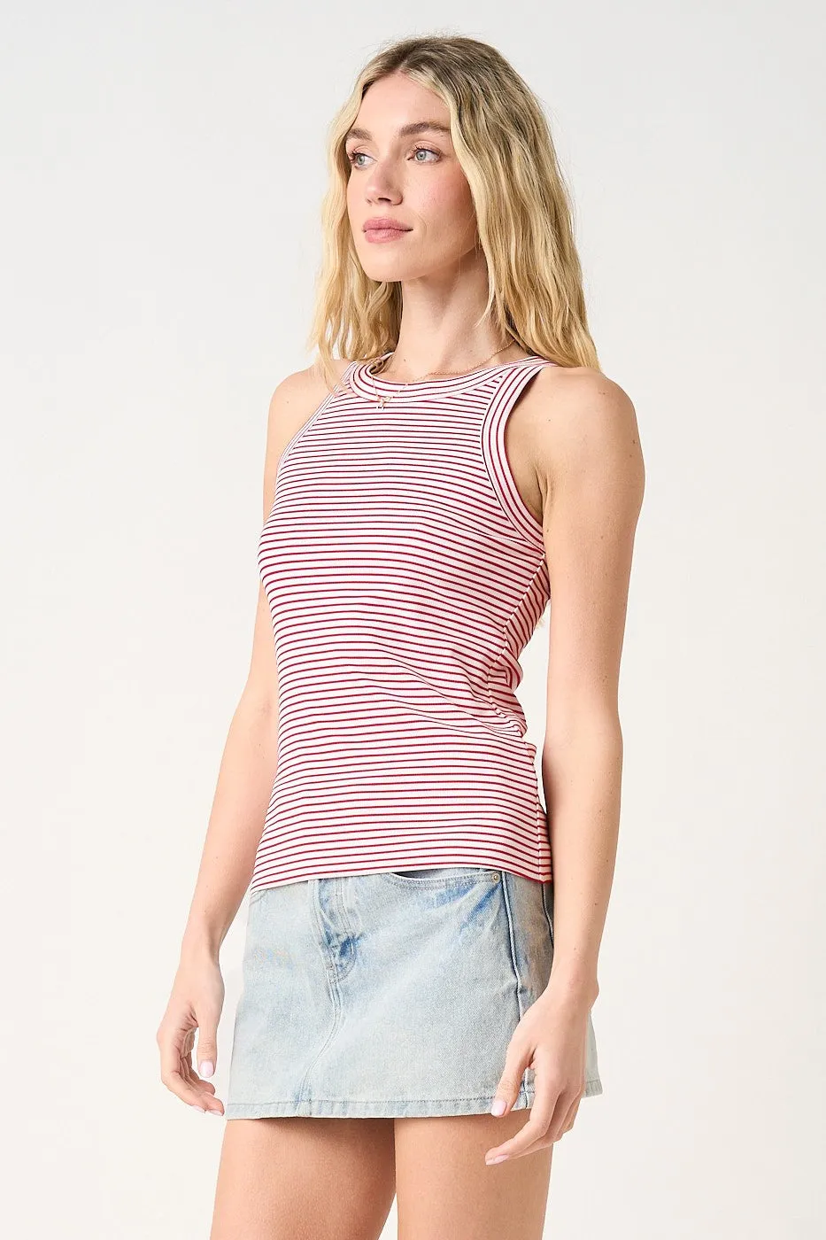 Red Striped Ribbed Knit Tank Top sold by Pinkblush product image thumbnail 2