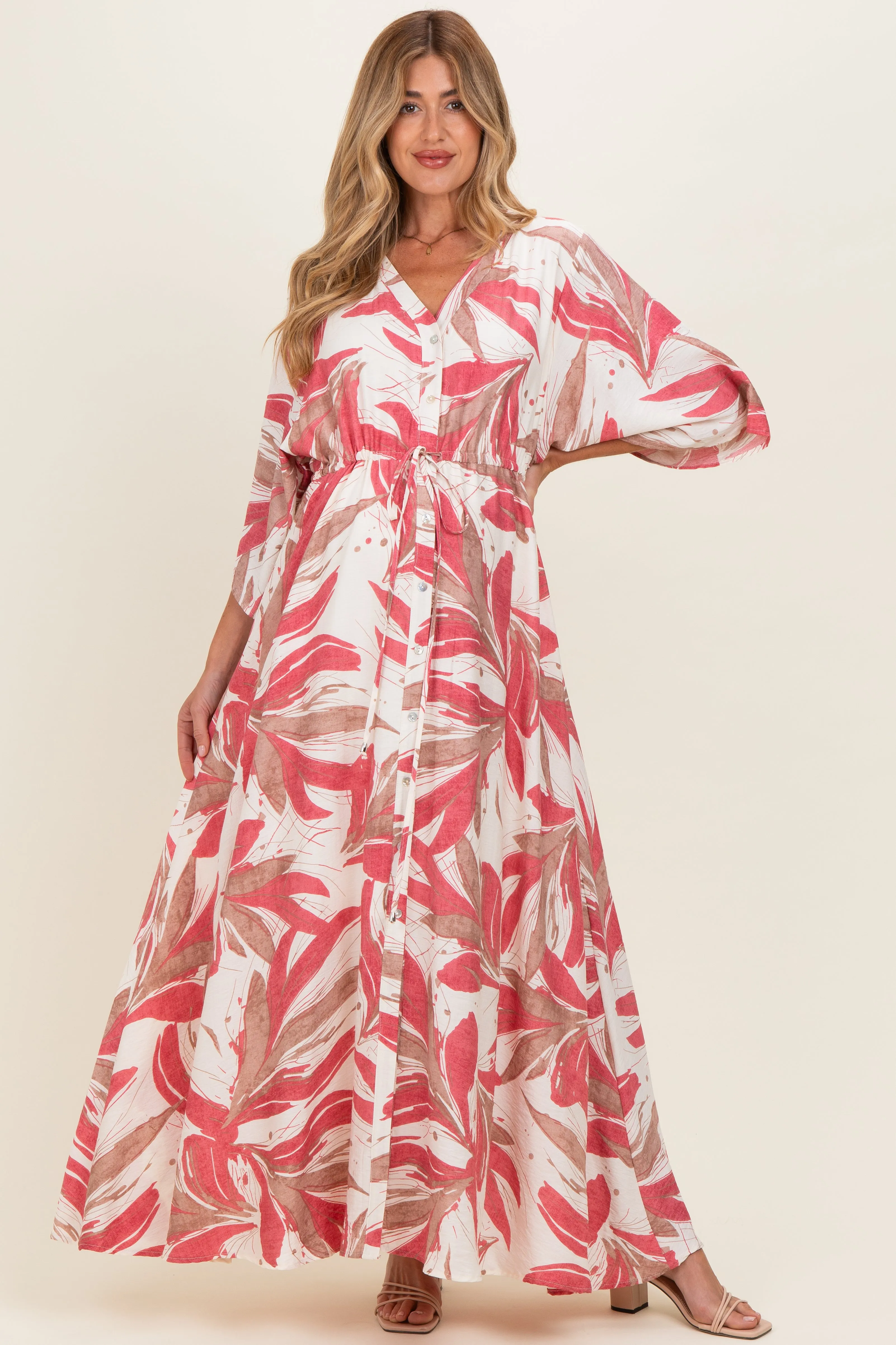 Rose Printed Button Up Waist Tie Maternity Maxi Dress sold by Pinkblush