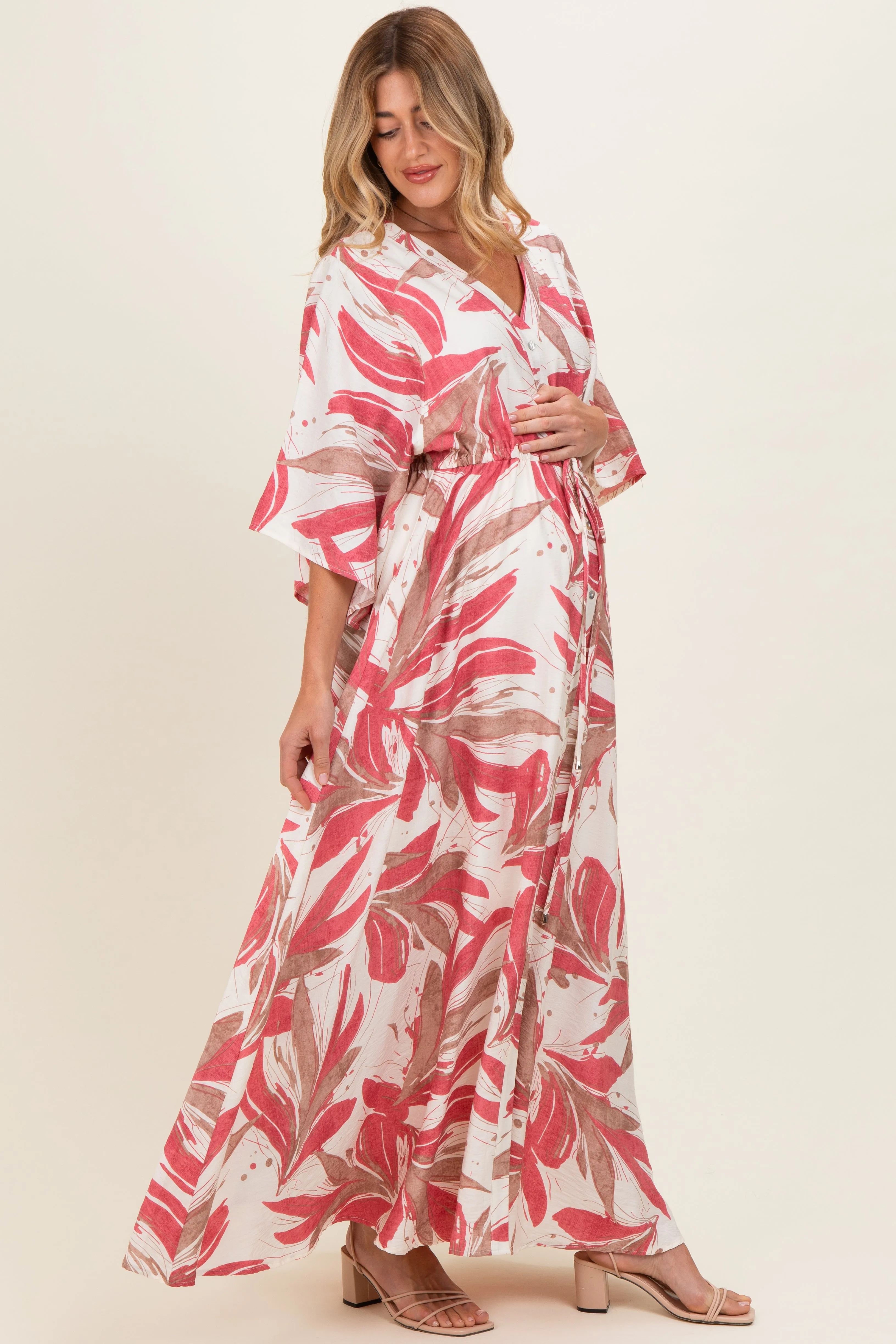 Rose Printed Button Up Waist Tie Maternity Maxi Dress sold by Pinkblush product image thumbnail 2